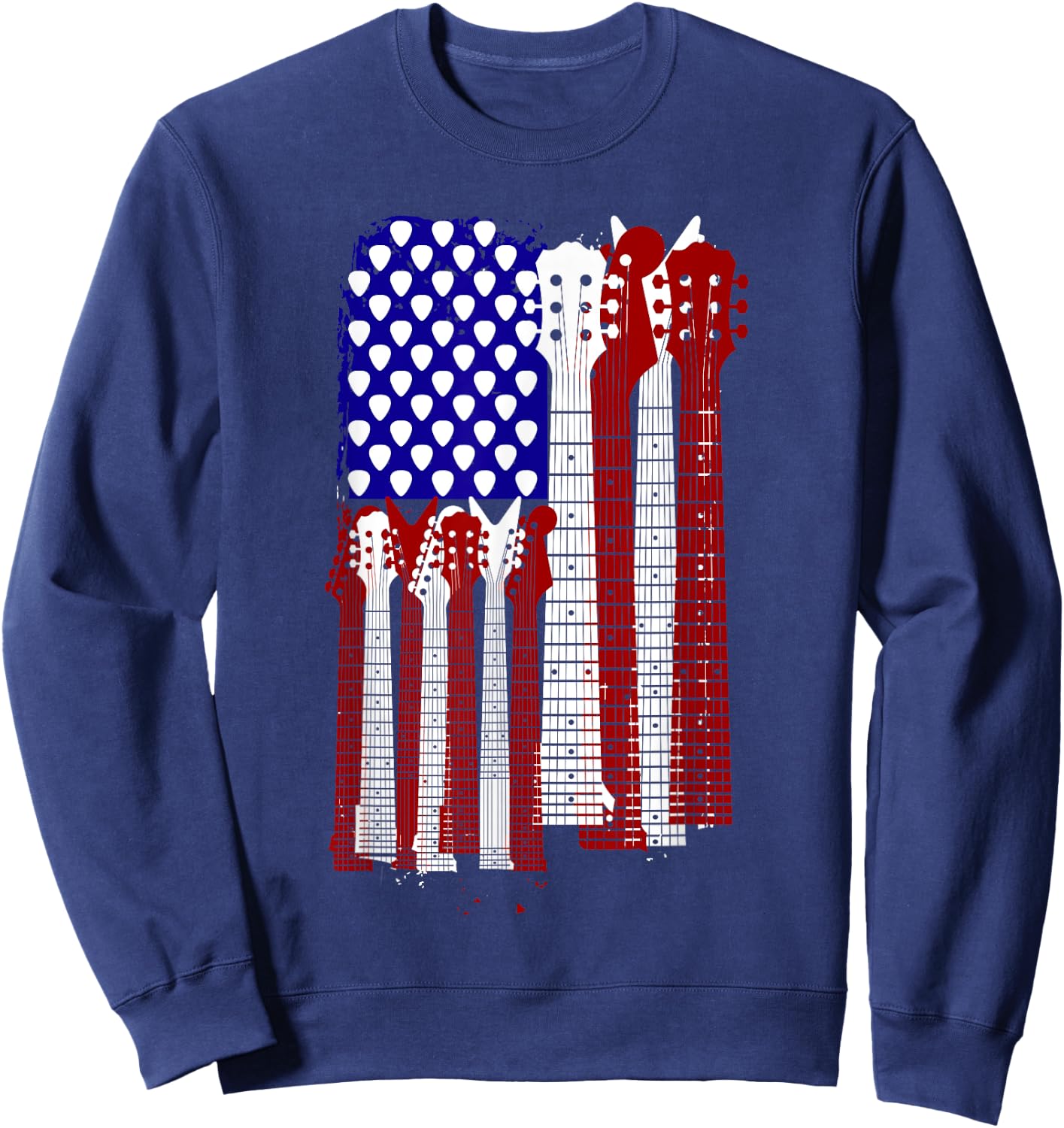 USA Flag Guitar and Plectrum Rock Concert Design | -Adults, Kids | Black, Small Sweatshirt - Sweatshirt | Navy
