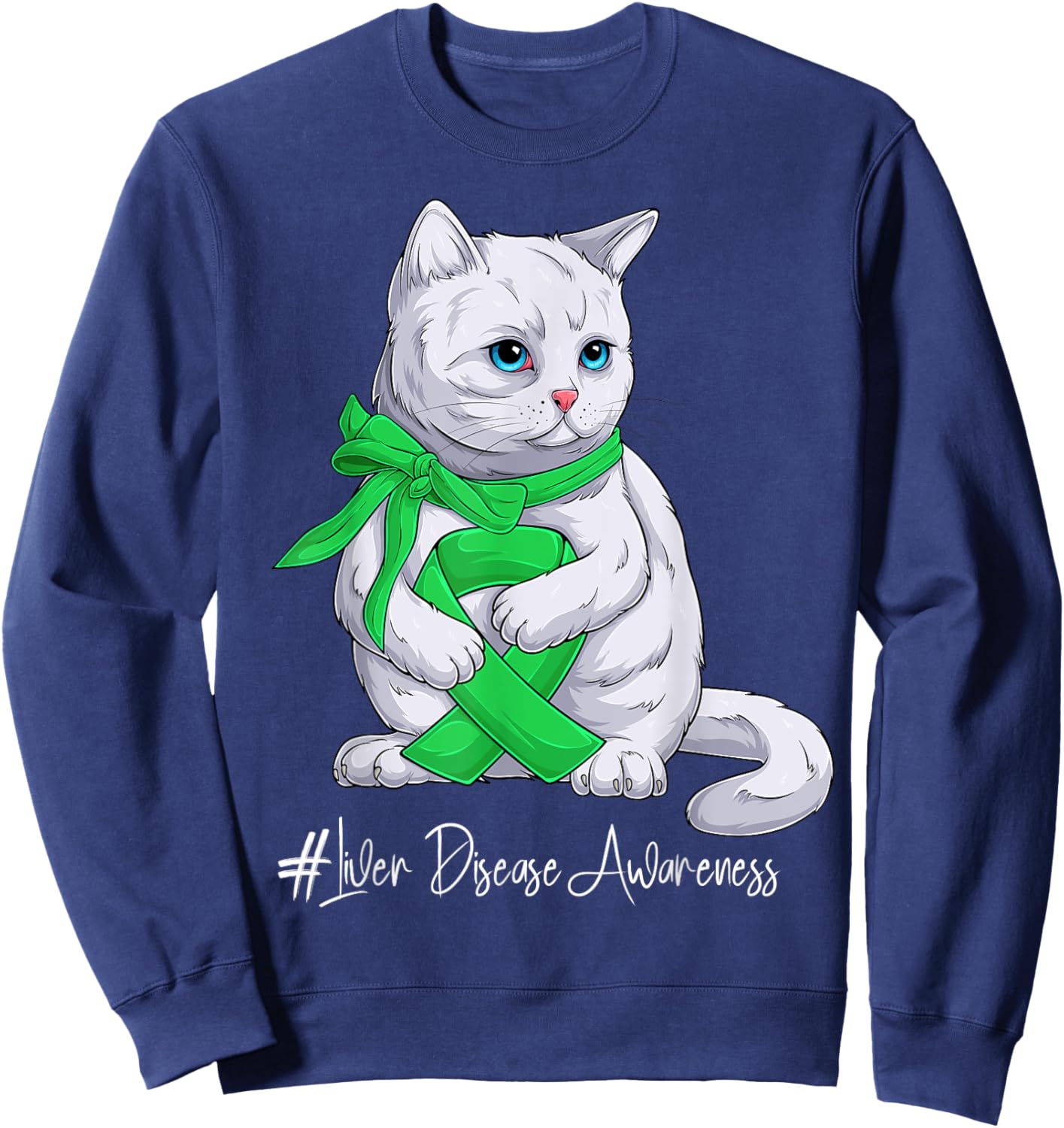 Liver Disease Awareness Month Green Ribbon Cat Women Kids Sweatshirt - Sweatshirt | Navy