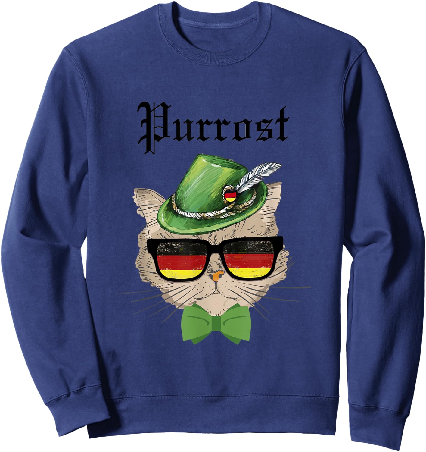 Purrost cat Bavarian Alpine Hat Funny German Oktoberfest Sweatshirt - Sweatshirt | Navy