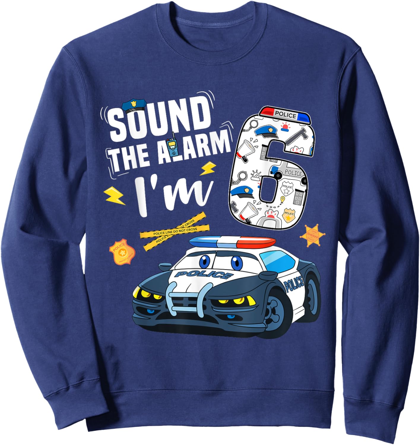 6th B-Day Police Car Police Boy Officer Birthday 6 Year Old Sweatshirt - Sweatshirt | Navy