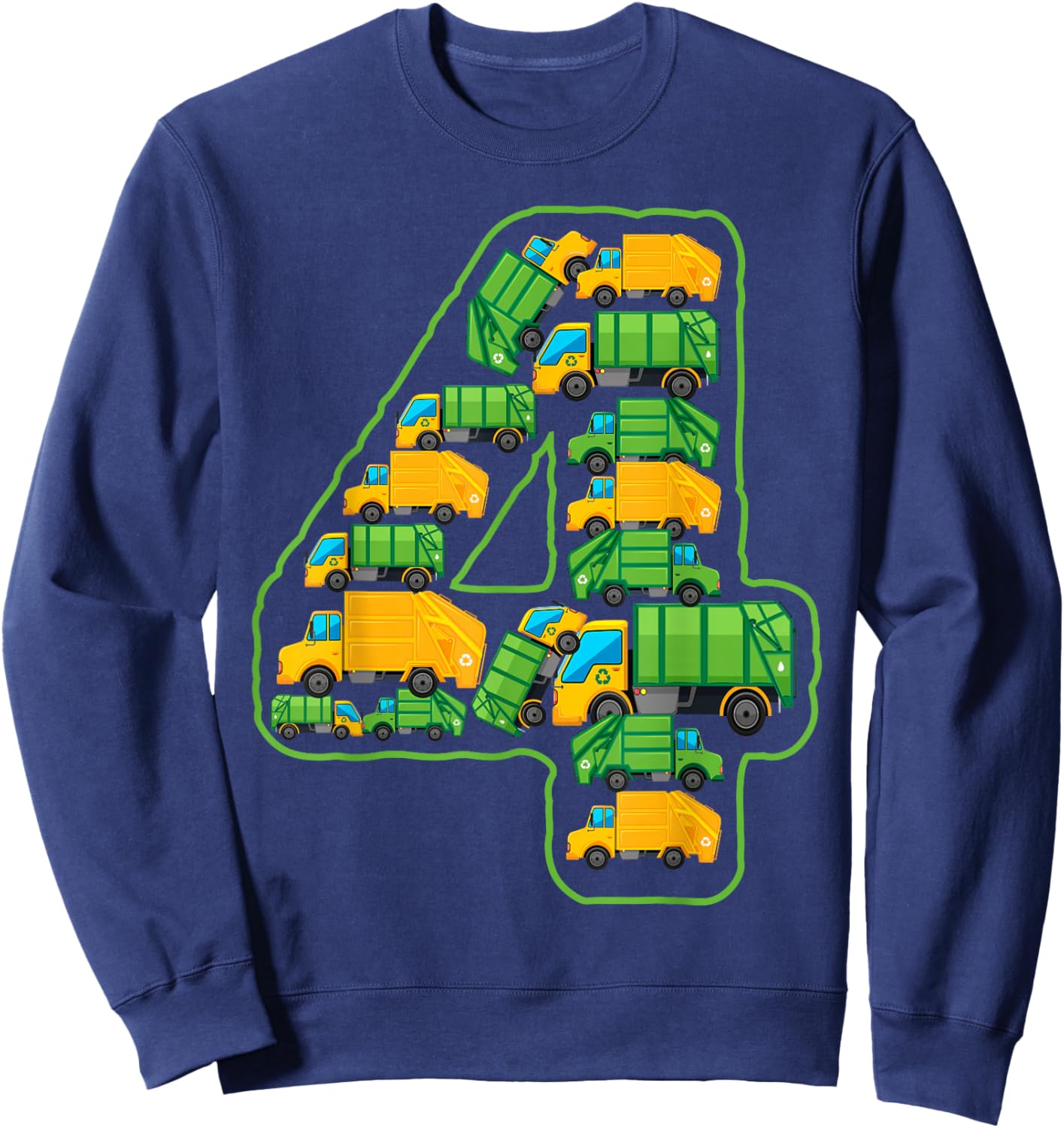 Garbage Truck Themed 4th Birthday Party 4 Year Old Boys Kids Sweatshirt - Sweatshirt | Navy