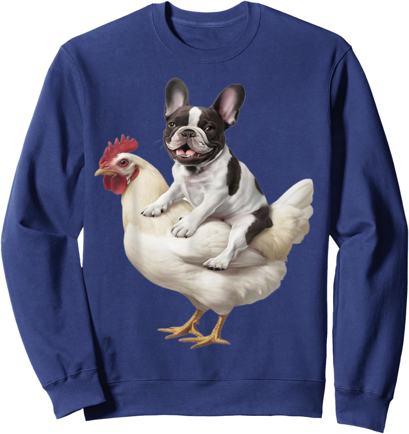 Dog on a Chicken Lover Funny French Bulldog Riding Chicken Sweatshirt - Sweatshirt | Navy