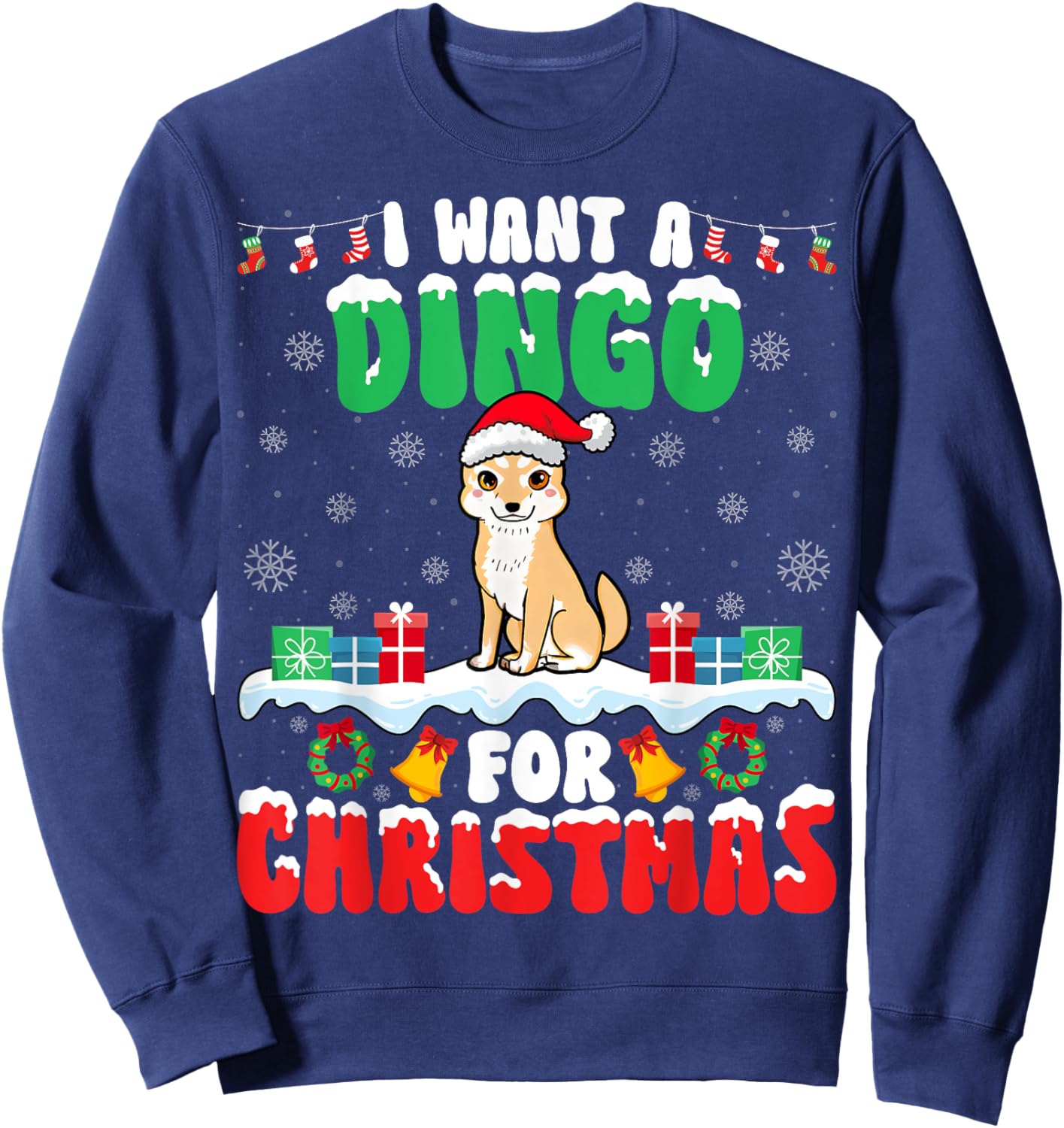 I Want A Dingo for Christmas - Dingo Dog Lover Santa Xmas Sweatshirt - Sweatshirt | Navy