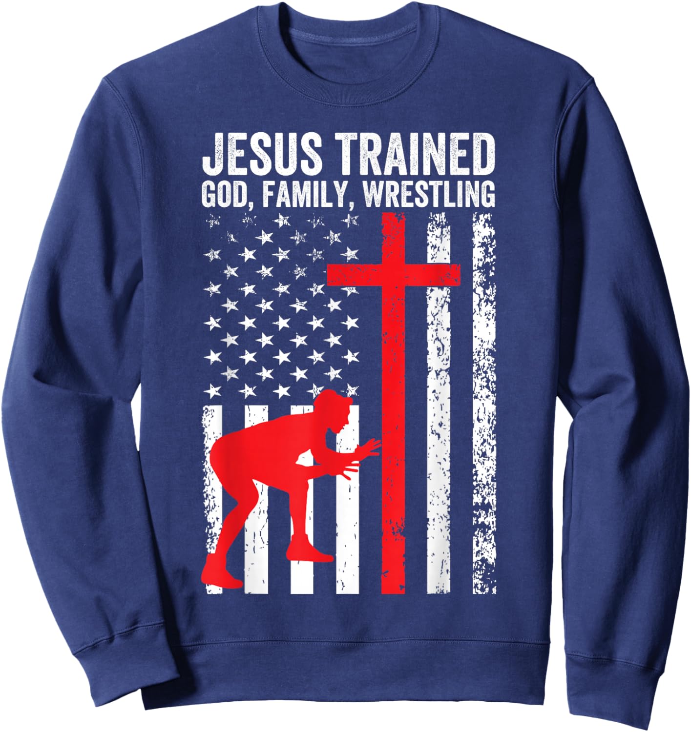 Jesus Trained, Christian Wrestler, Wrestling Sweatshirt - Sweatshirt | Navy