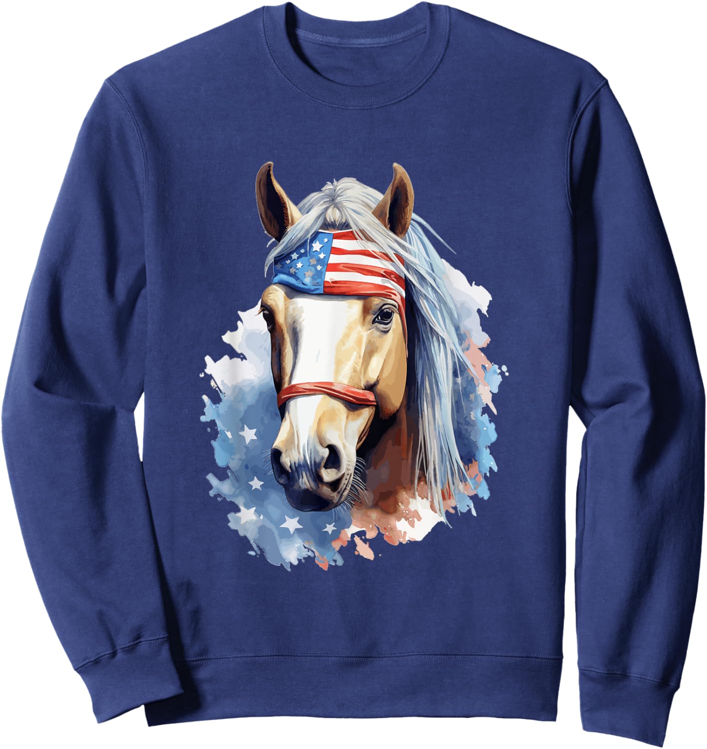 Horse Lovers American Flag Bandana Patriotic 4th Of July Sweatshirt - Sweatshirt | Navy