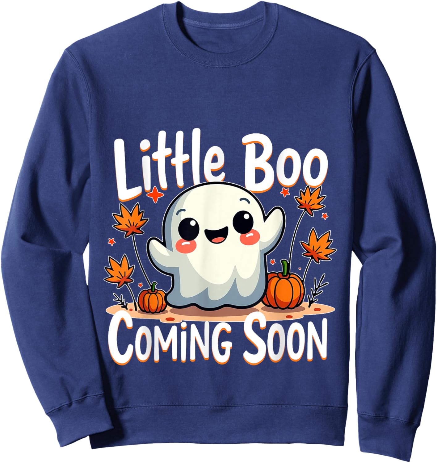 Little Boo Funny and Cute Halloween Pregnancy Announcement Sweatshirt - Sweatshirt | Navy