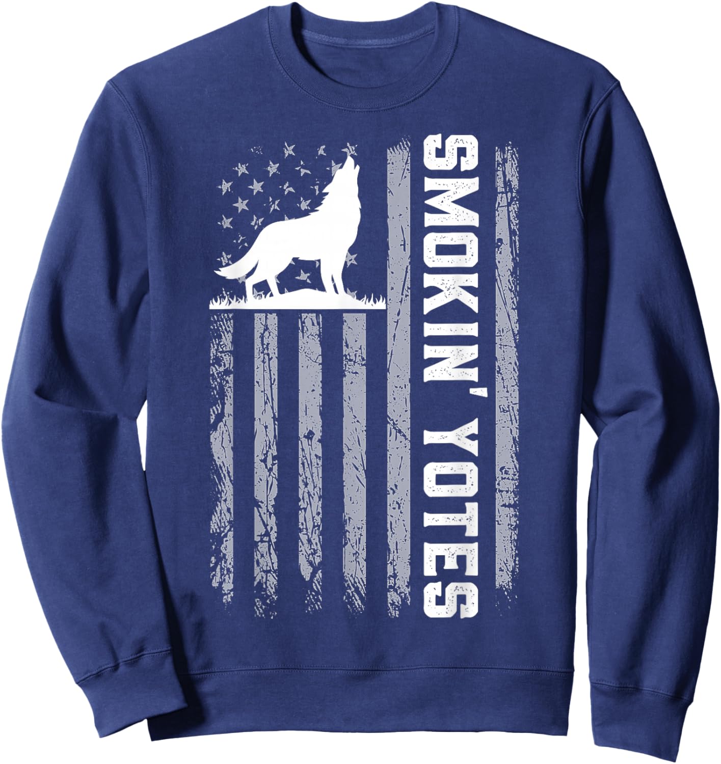 Smokin' Yotes USA Flag Coyote Hunting Patriotic Men Graphic Sweatshirt - Sweatshirt | Navy
