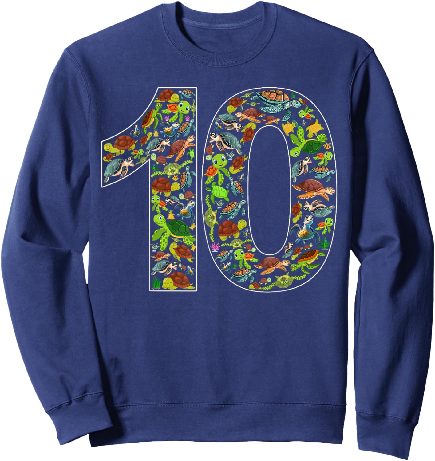 10th Birthday Sea Turtle Themed 10 Year Old Bday Boys Girls Sweatshirt - Sweatshirt | Navy