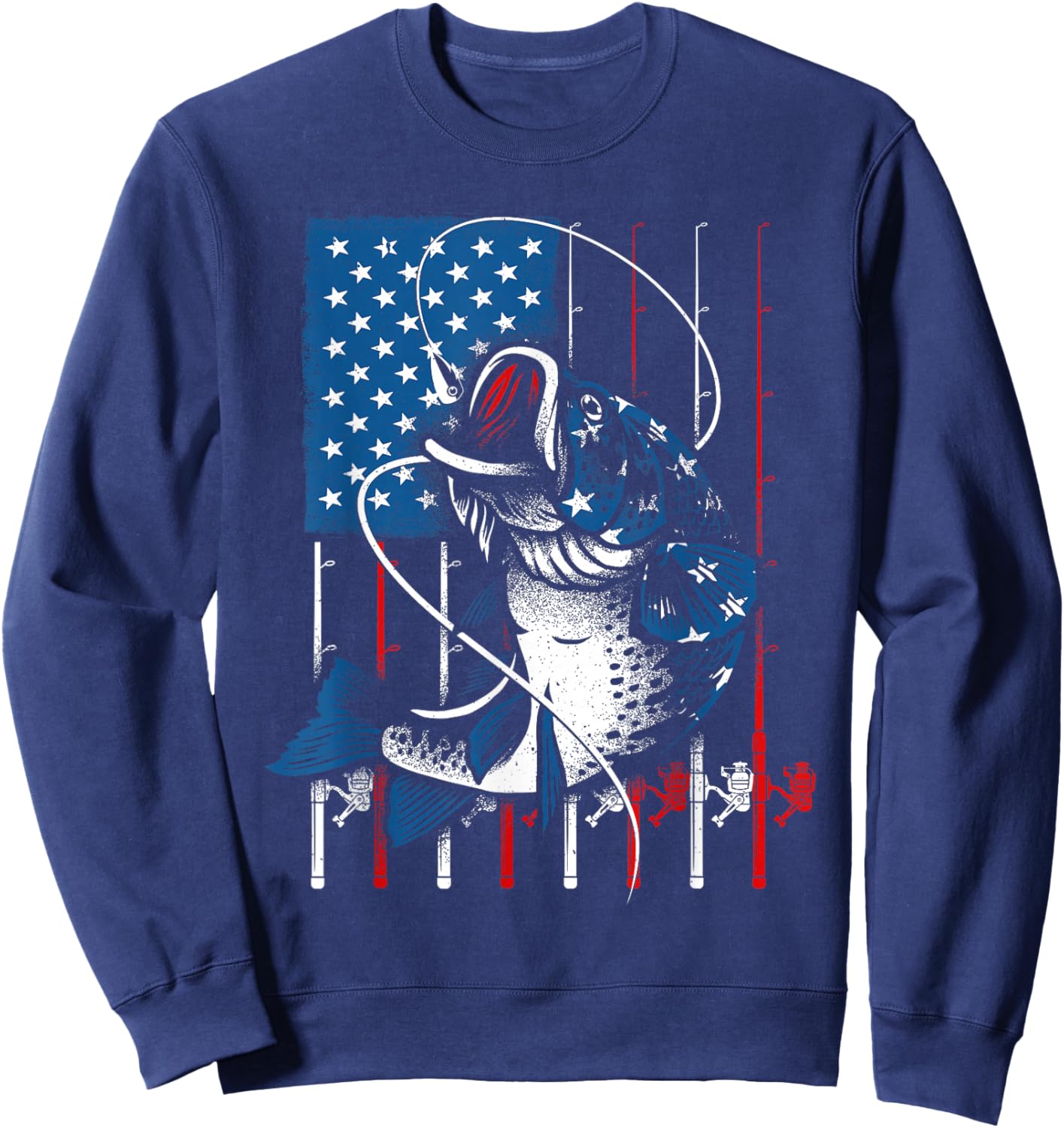 Cool Fishing Women American Flag USA Fish Lover Sweatshirt - Sweatshirt | Navy