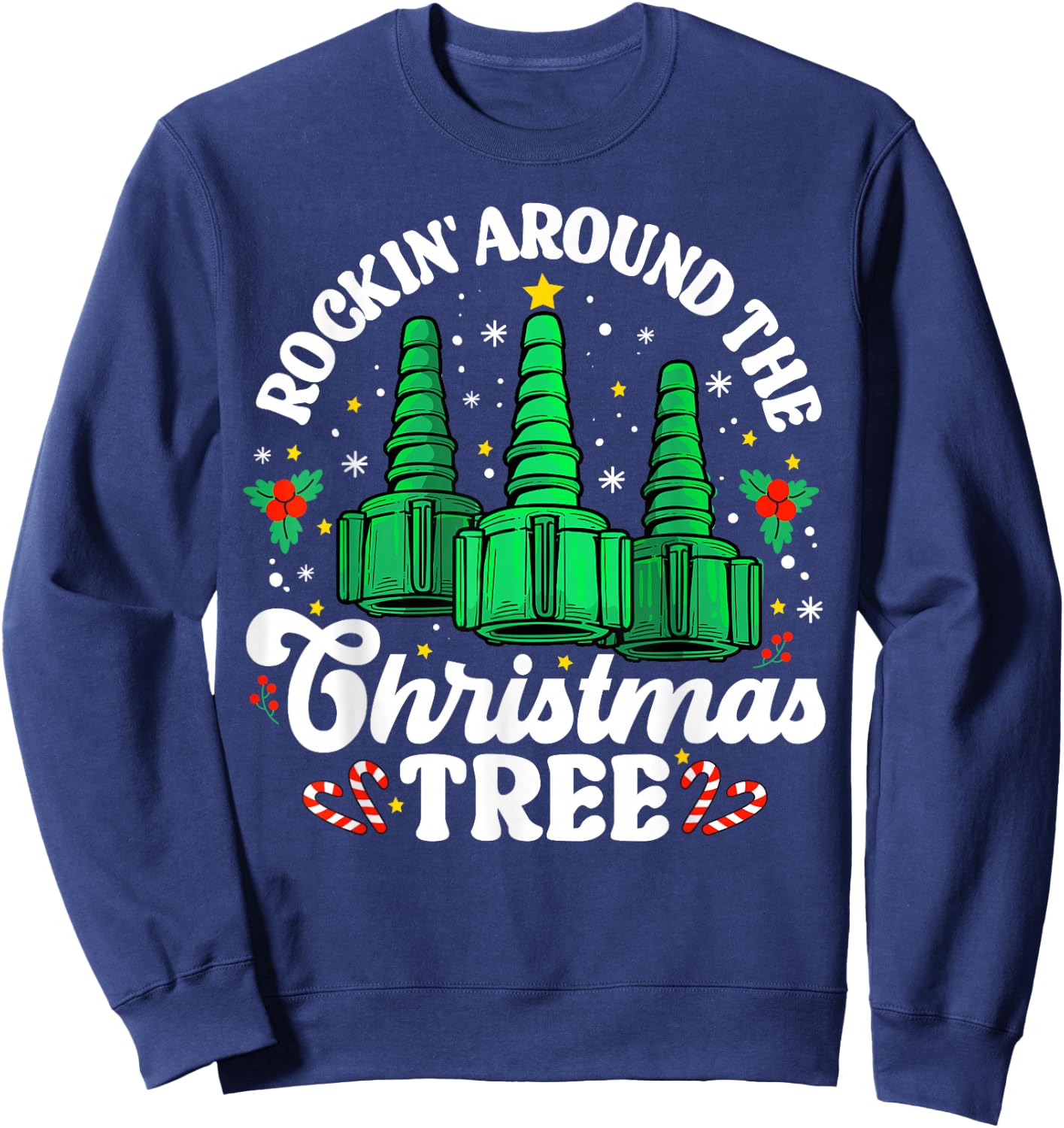 Rockin' Around The Christmas Tree Respiratory Therapist Lung Sweatshirt - Sweatshirt | Navy