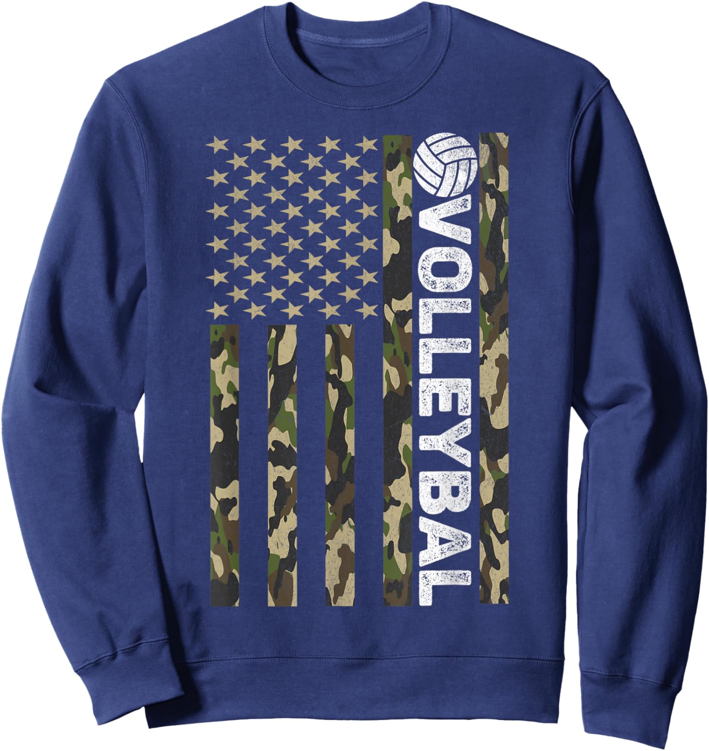 Volleyball Camouflage USA Patriotic 4th Of July Men Women Sweatshirt - Sweatshirt | Navy