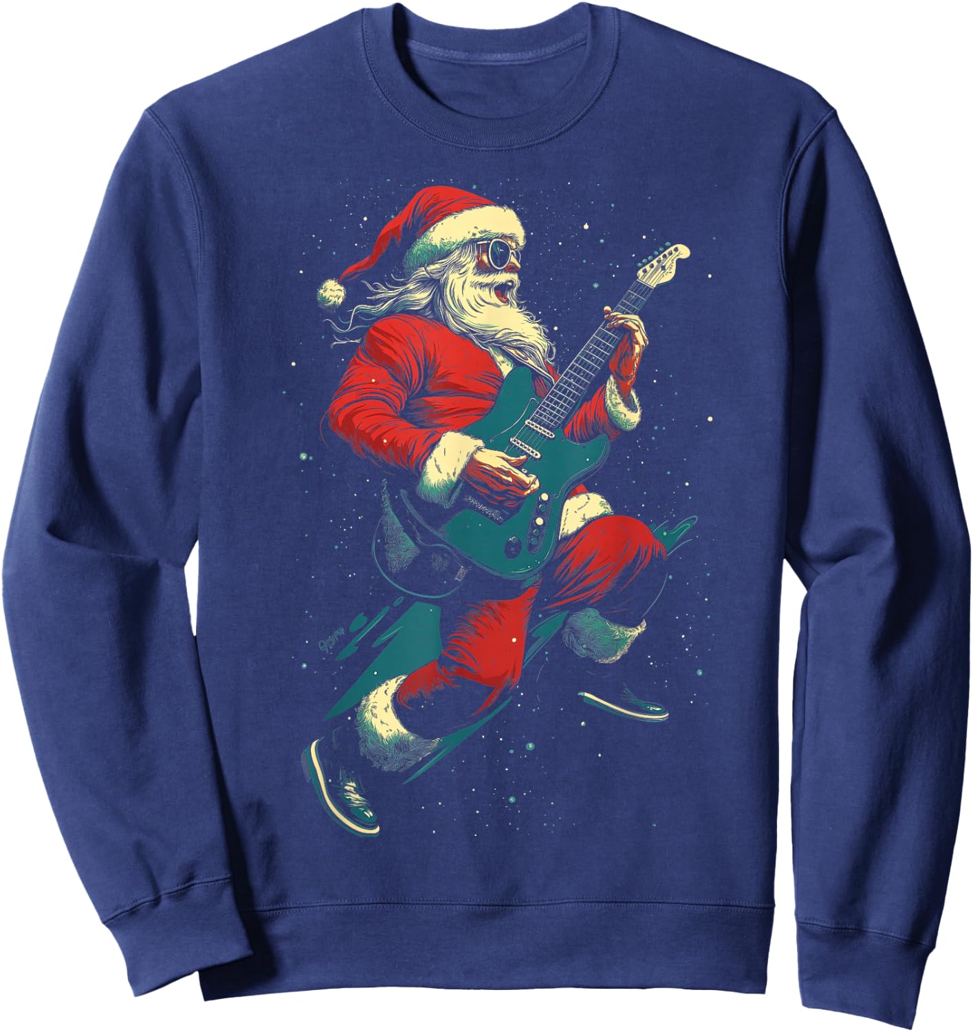 Rocking Christmas Santa Rock and Roll Guitar Lover Sweatshirt - Sweatshirt | Navy