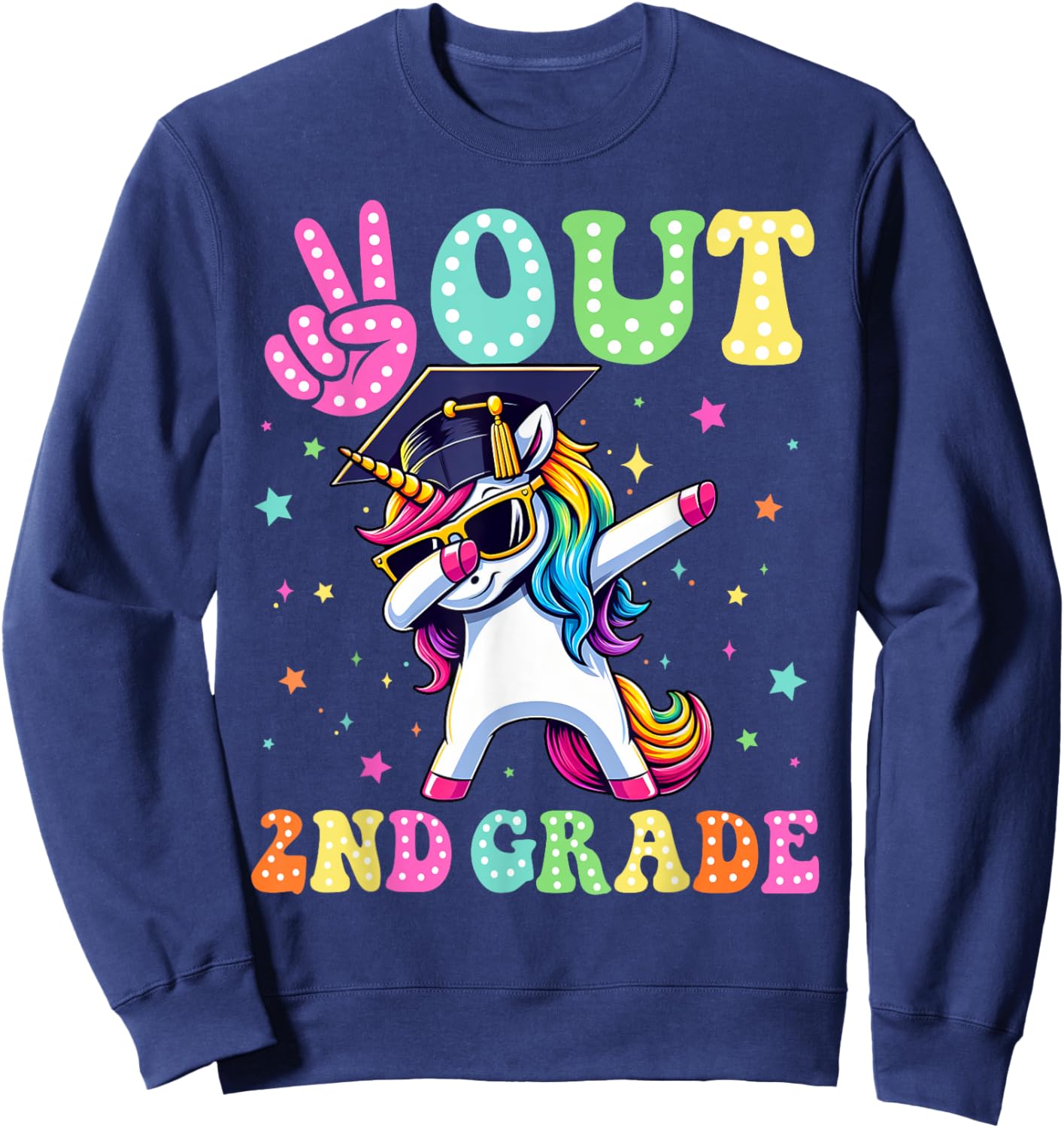 Unicorn Peace Out 2nd Grade Graduate Last Day Of School Kids Sweatshirt - Sweatshirt | Navy