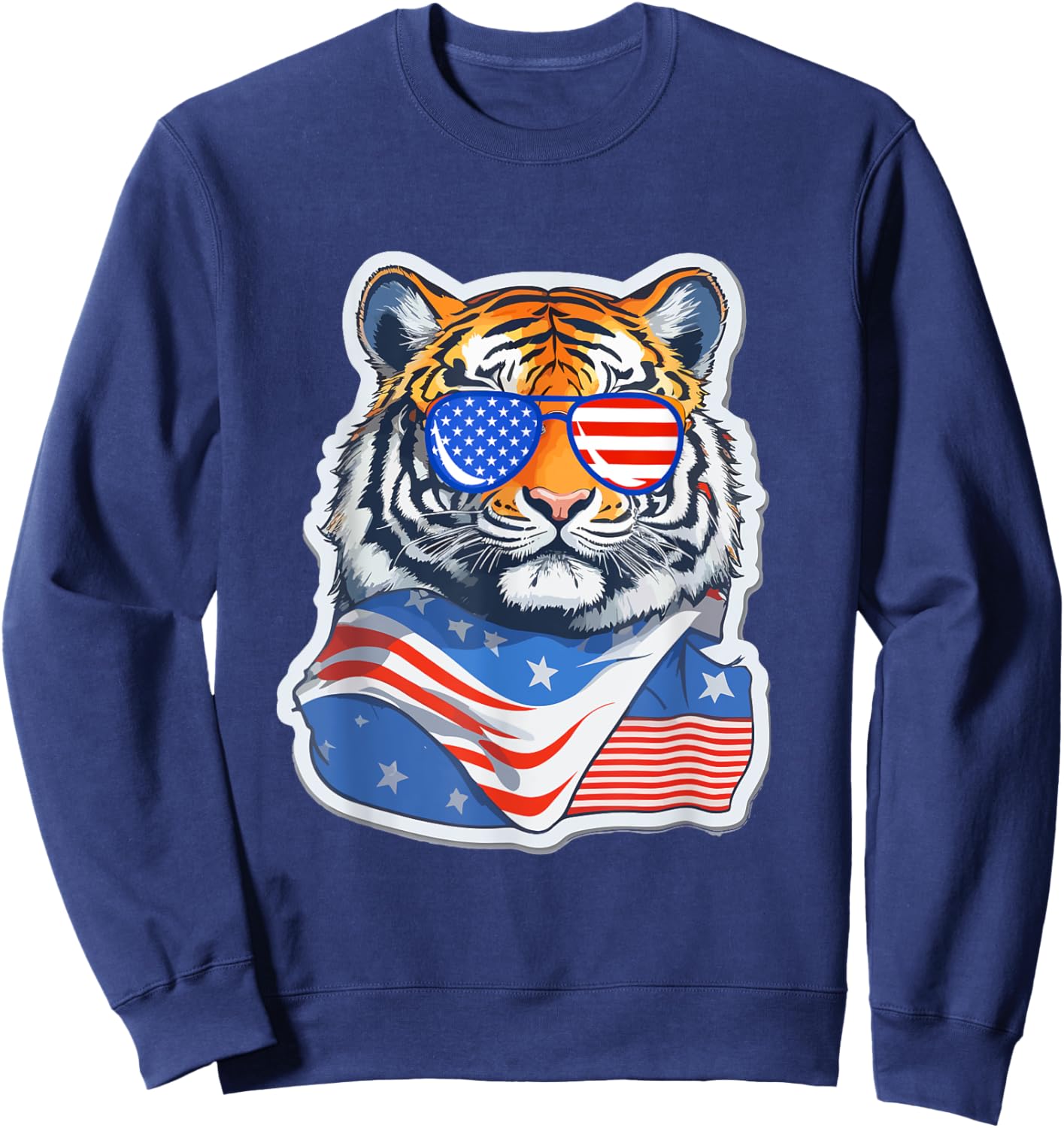 Patriotic Tiger 4th of July Sunglasses American Tiger Funny Sweatshirt - Sweatshirt | Navy