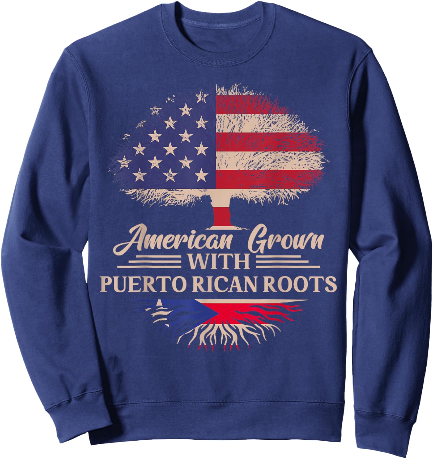 American Grown With Puerto Rican Roots Half American Flag Sweatshirt - Sweatshirt | Navy