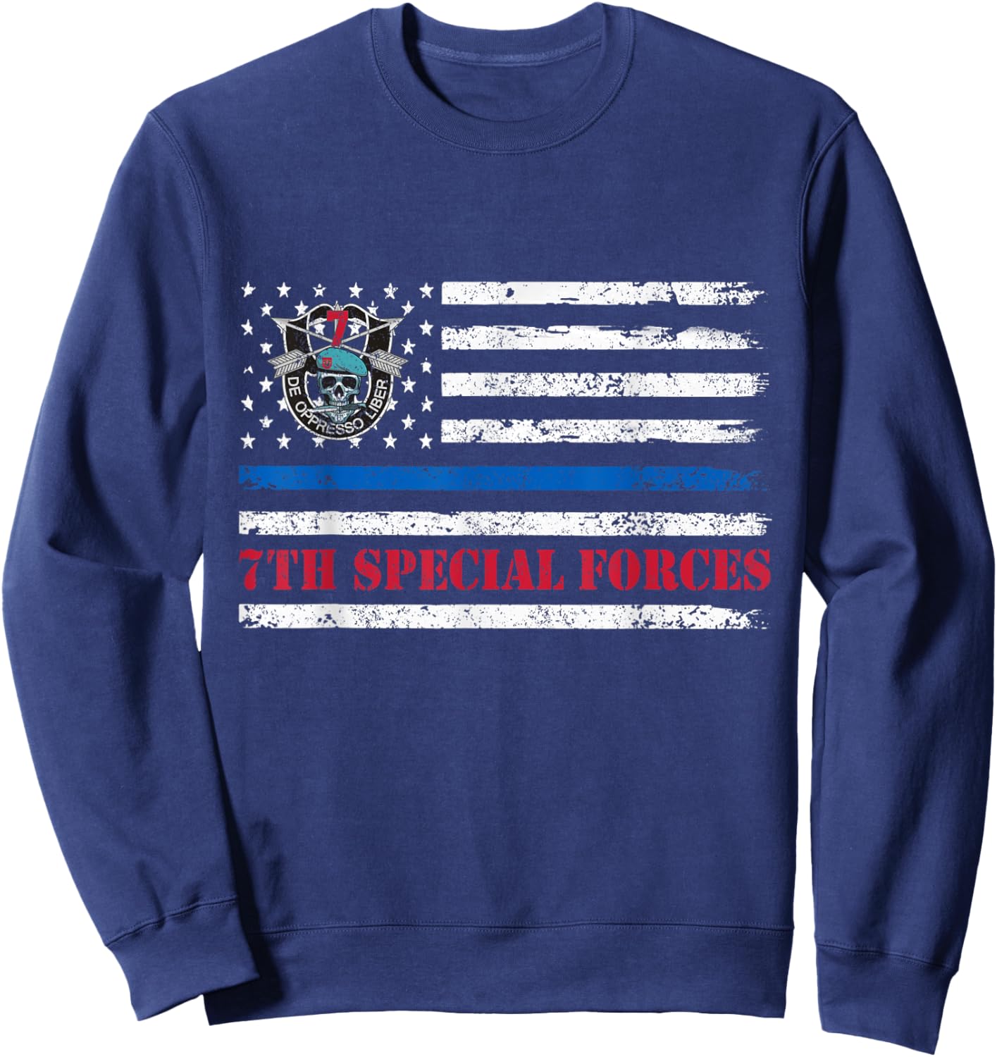 7th Special Forces Group Flag Veteran 7th SFG Patriotic Sweatshirt - Sweatshirt | Navy