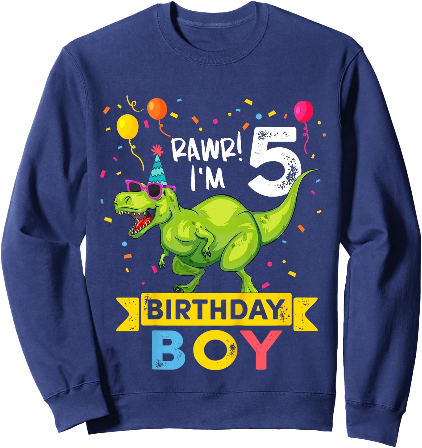 Kids 5 Year Old Boy T Rex Dinosaur 5th Birthday Sweatshirt - Sweatshirt | Navy