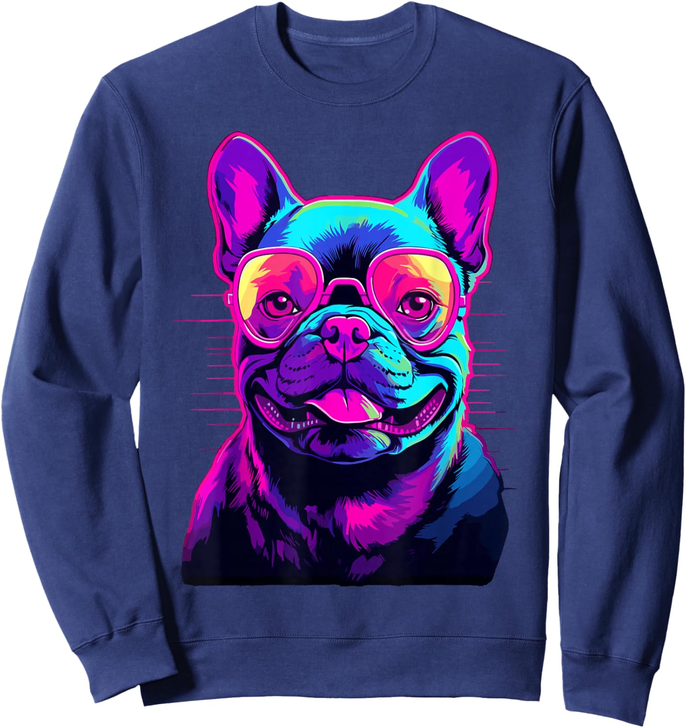 French Bulldog Synthwave Vaporwave Sweatshirt - Sweatshirt | Navy