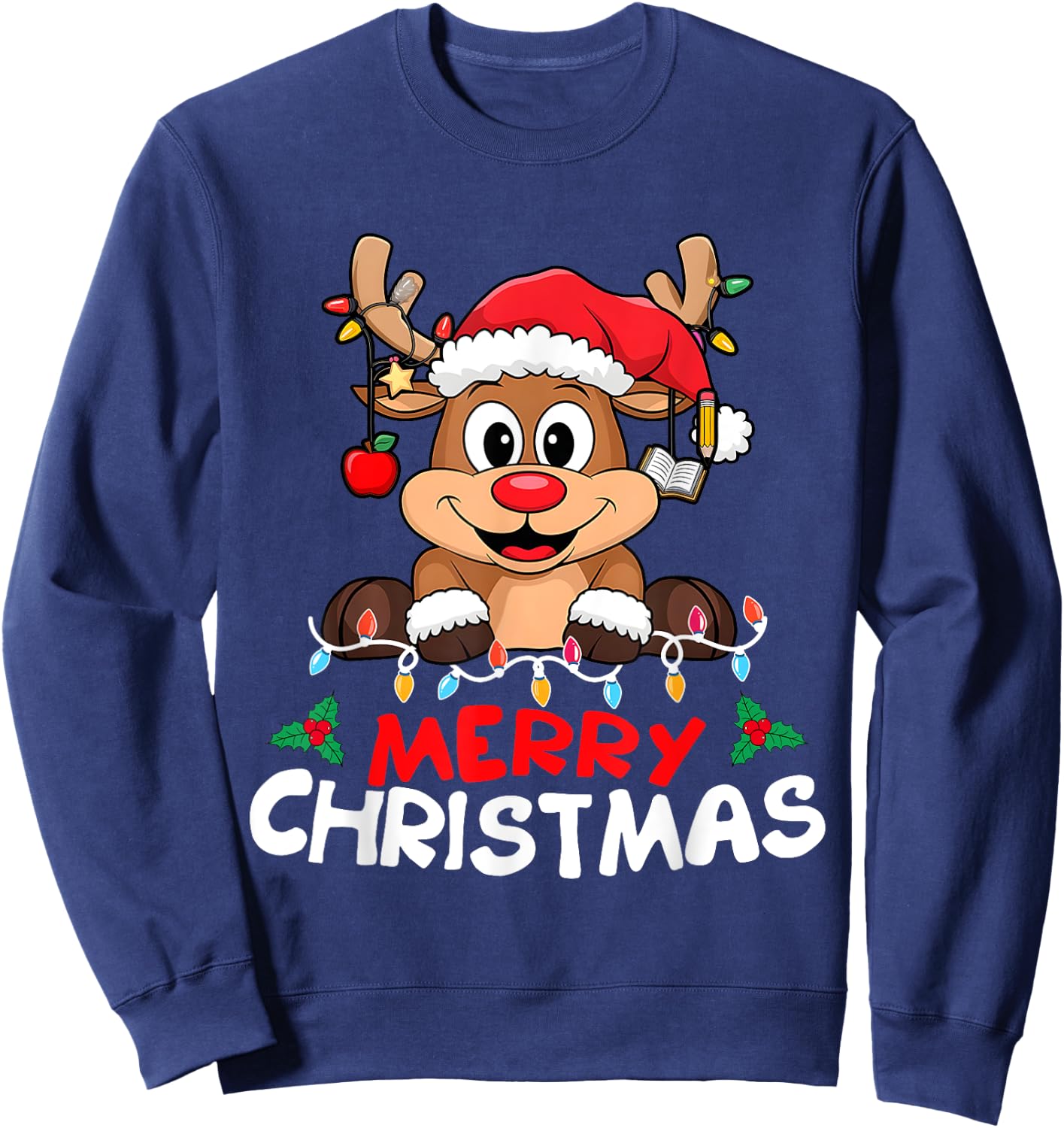 Merry Christmas Reindeer Xmas Family Women Men Funny Sweatshirt - Sweatshirt | Navy
