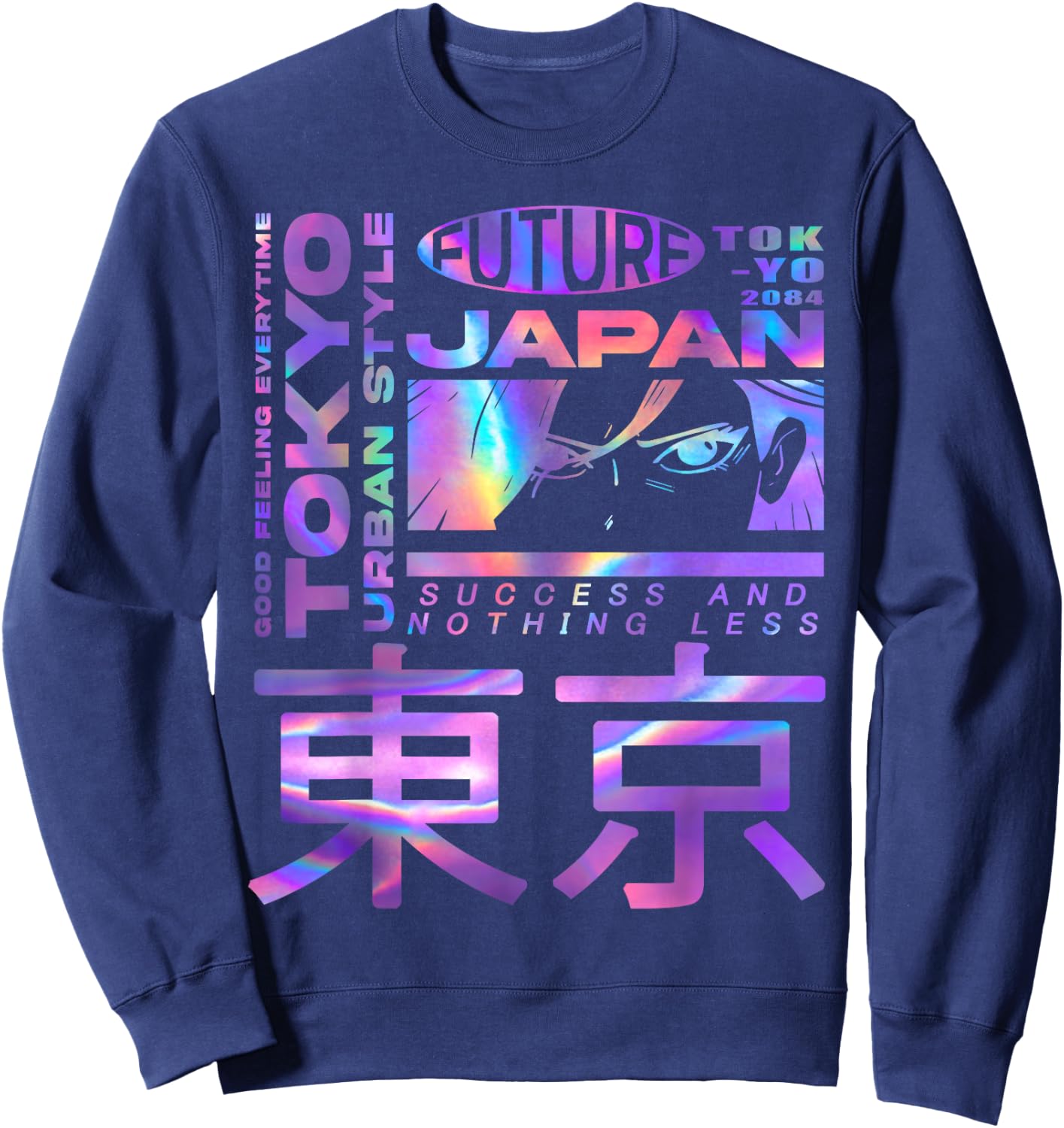 Japanese Cyberpunk Tokyo Anime Girl Eyes Vaporwave Aesthetic Sweatshirt - Sweatshirt | Navy
