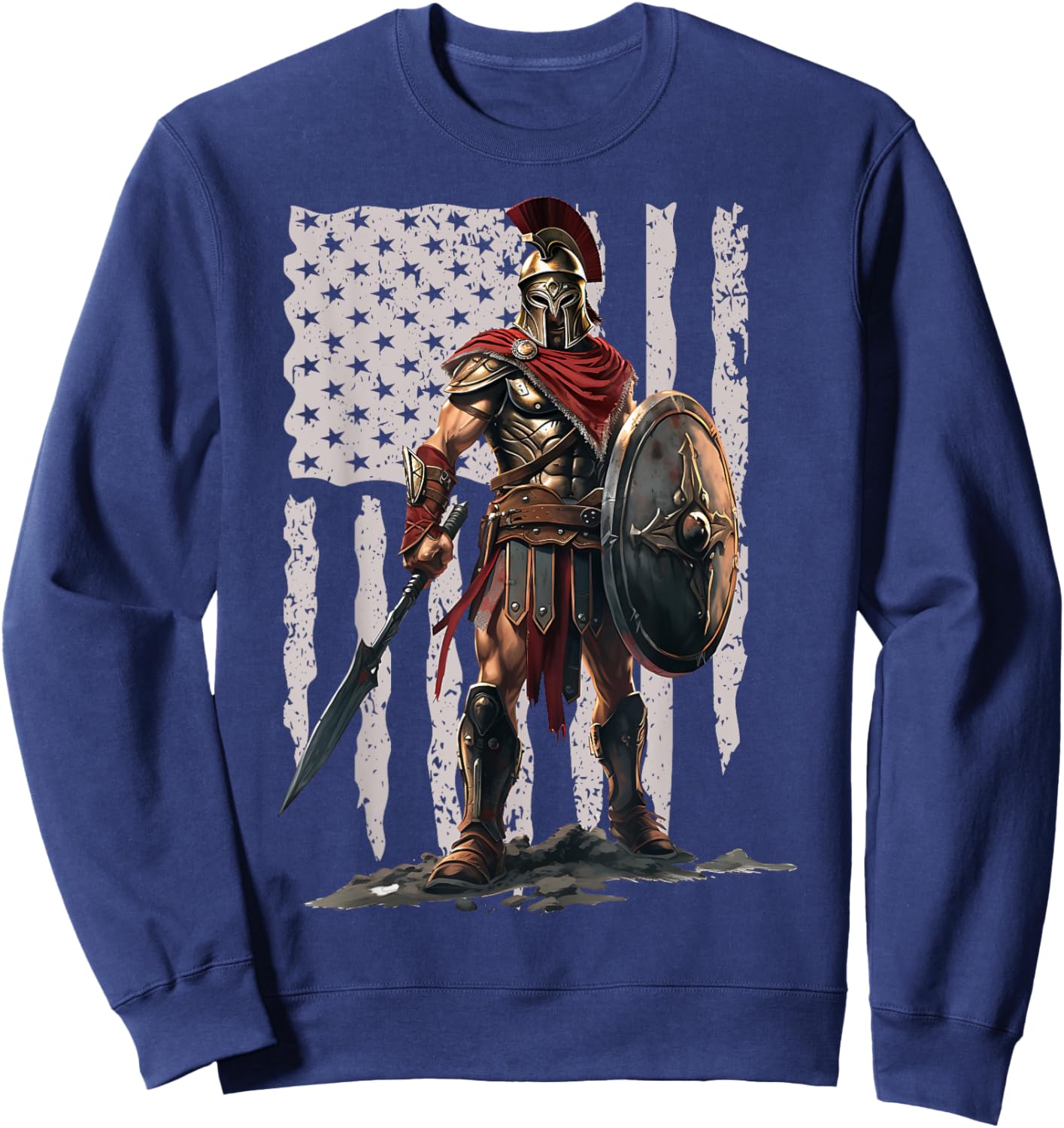 Spartan American Flag Patriotic USA Workout Sweatshirt - Sweatshirt | Navy