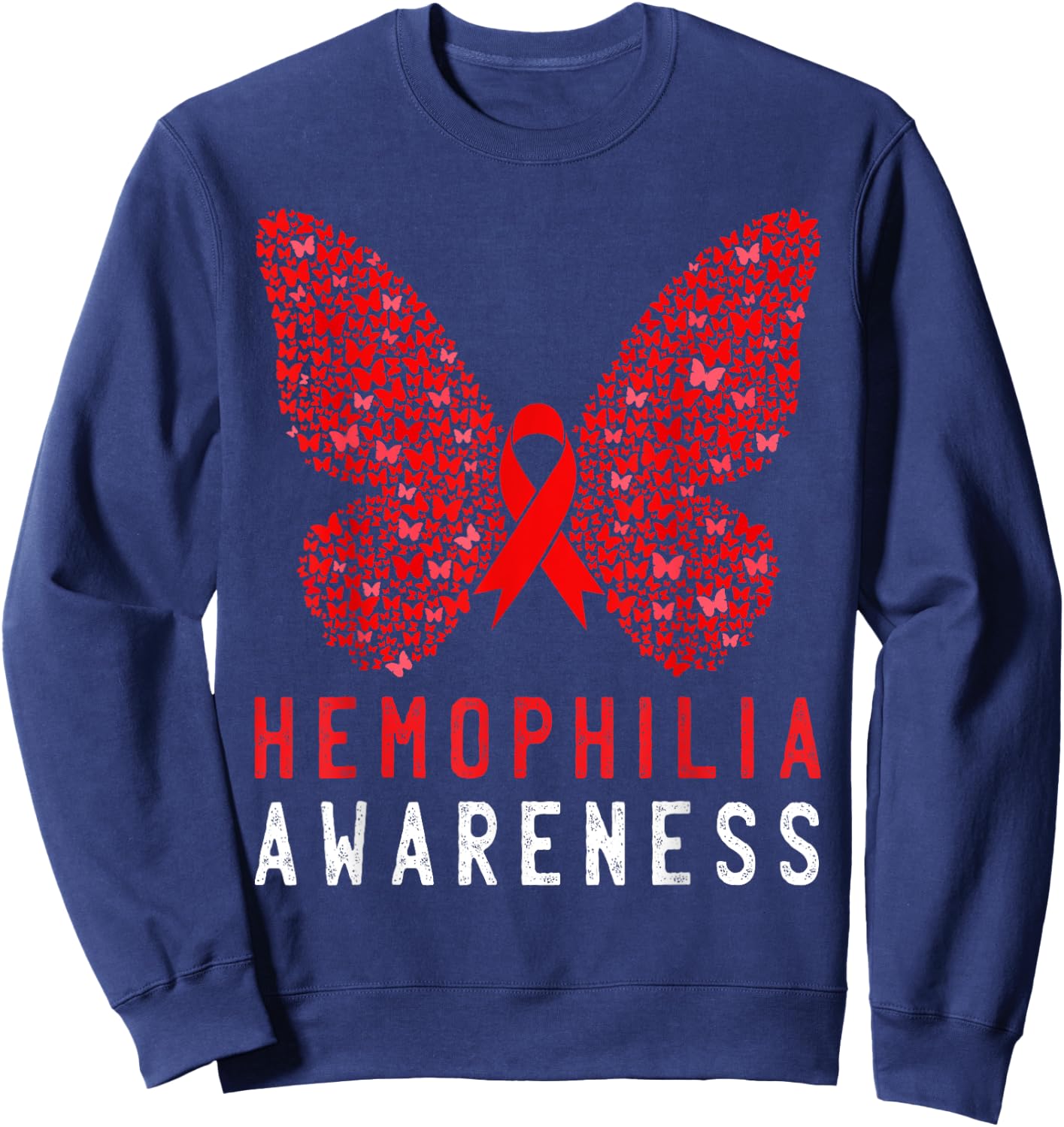 Butterfly Hemophilia Awareness Month Red Ribbon Support Sweatshirt - Sweatshirt | Navy