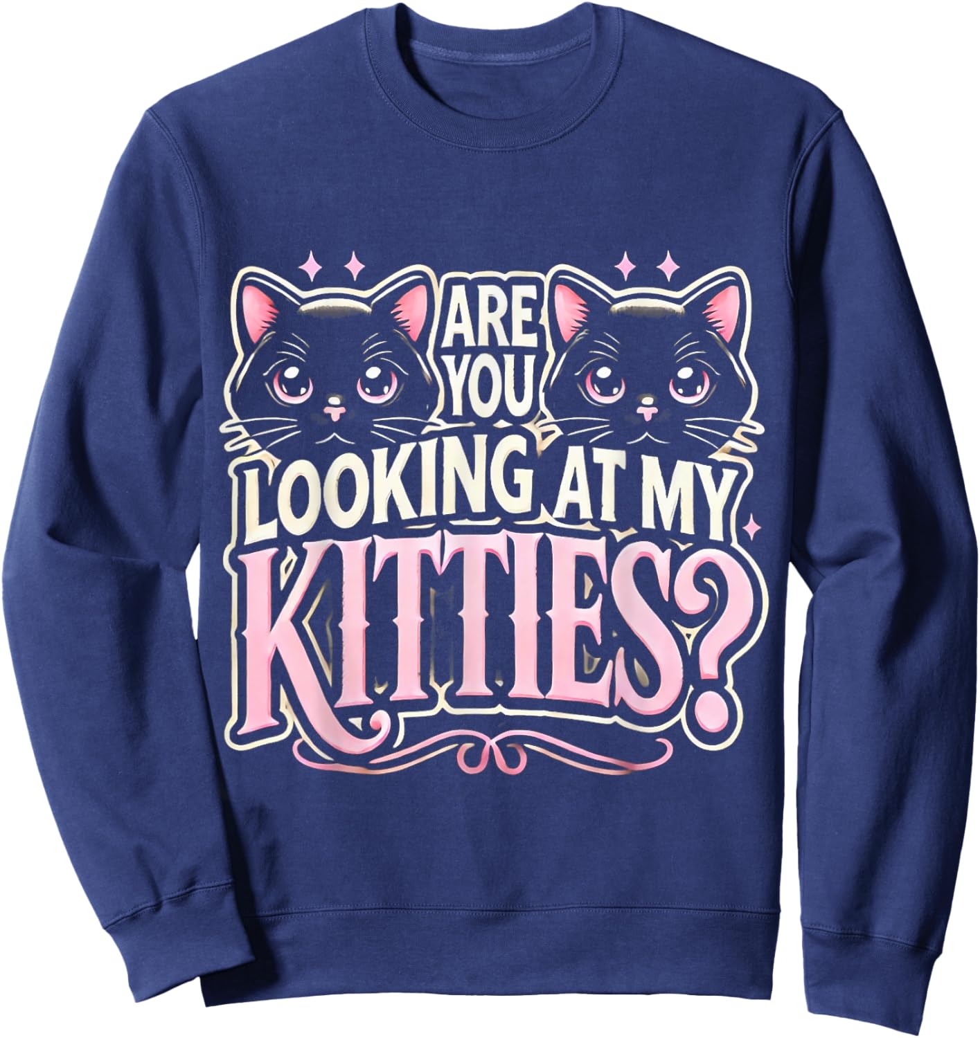 LT862-Looking At My Kitties Cute Cat Lover Funny Pet Sweatshirt - Sweatshirt | Navy