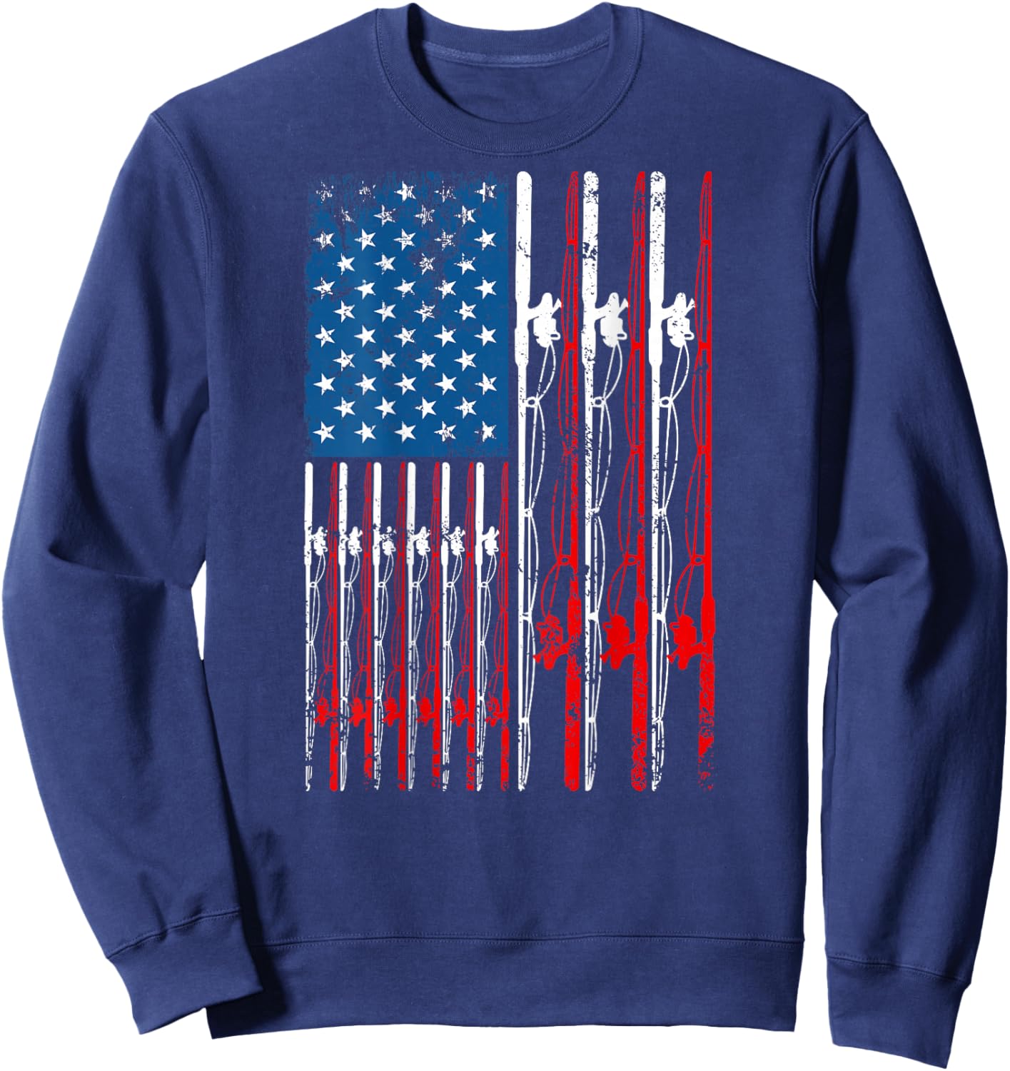 American Flag Fishing Rod Fishing Lover Vintage Fisherman Sweatshirt - Sweatshirt | Navy