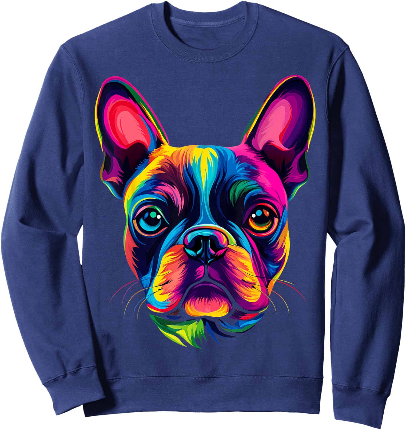Colorful Boston Terrier Face Cute Dog Lover Men Women Black Sweatshirt - Sweatshirt | Navy