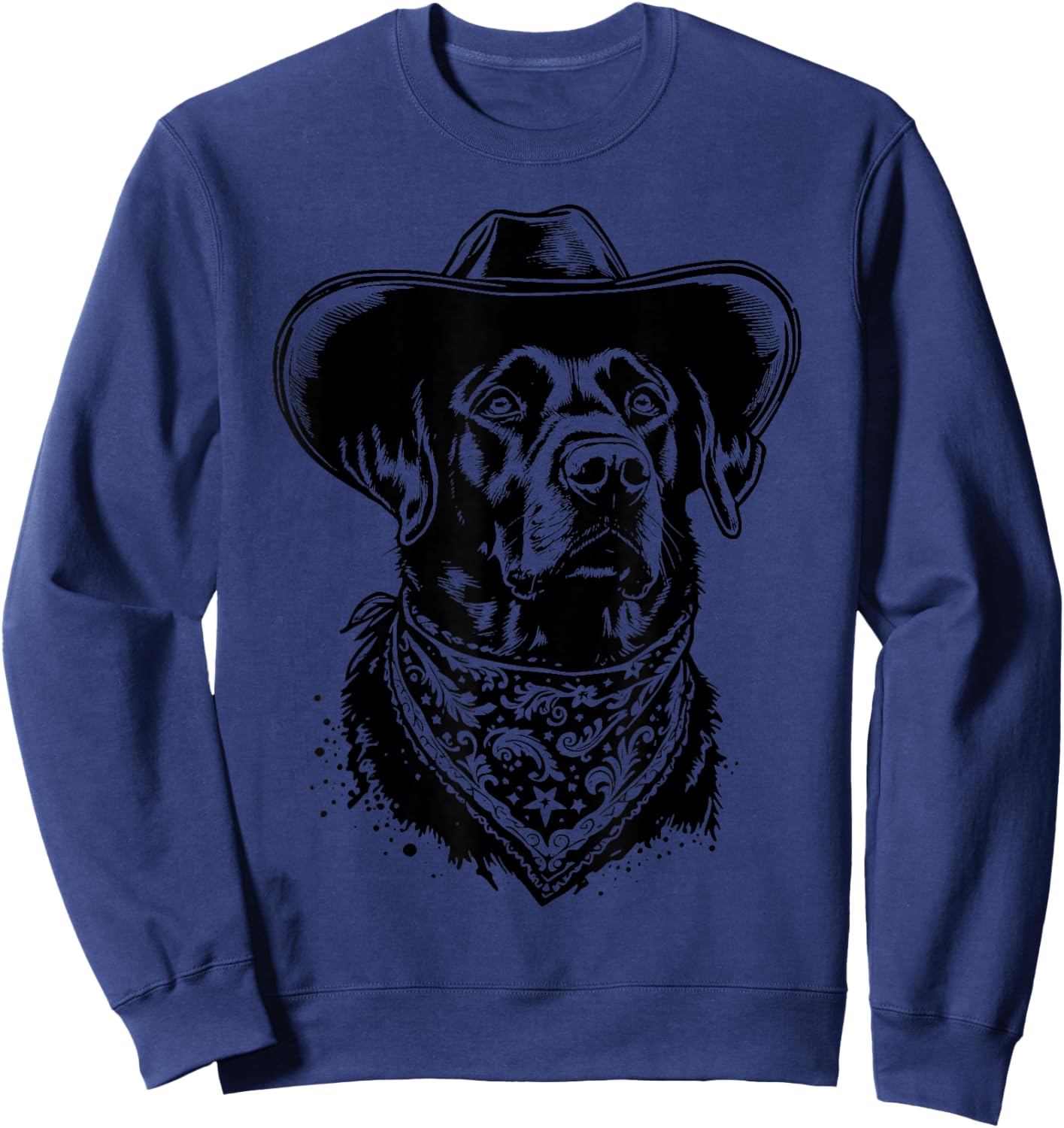Retro Western Black Labrador Cowboy Hat and Bandana Sweatshirt - Sweatshirt | Navy