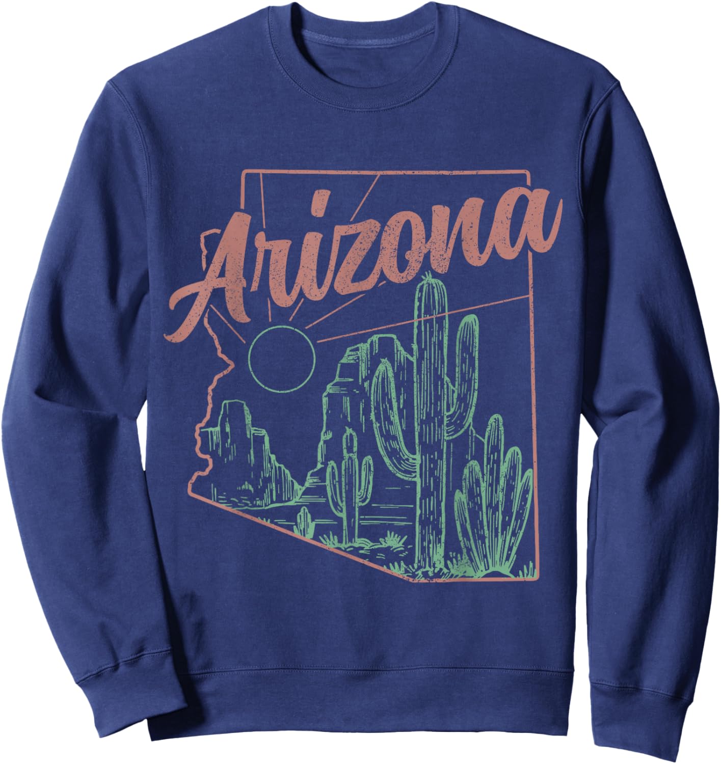 Arizona AZ Pride State Map Cactus Desert Vintage Sweatshirt - Sweatshirt | Navy