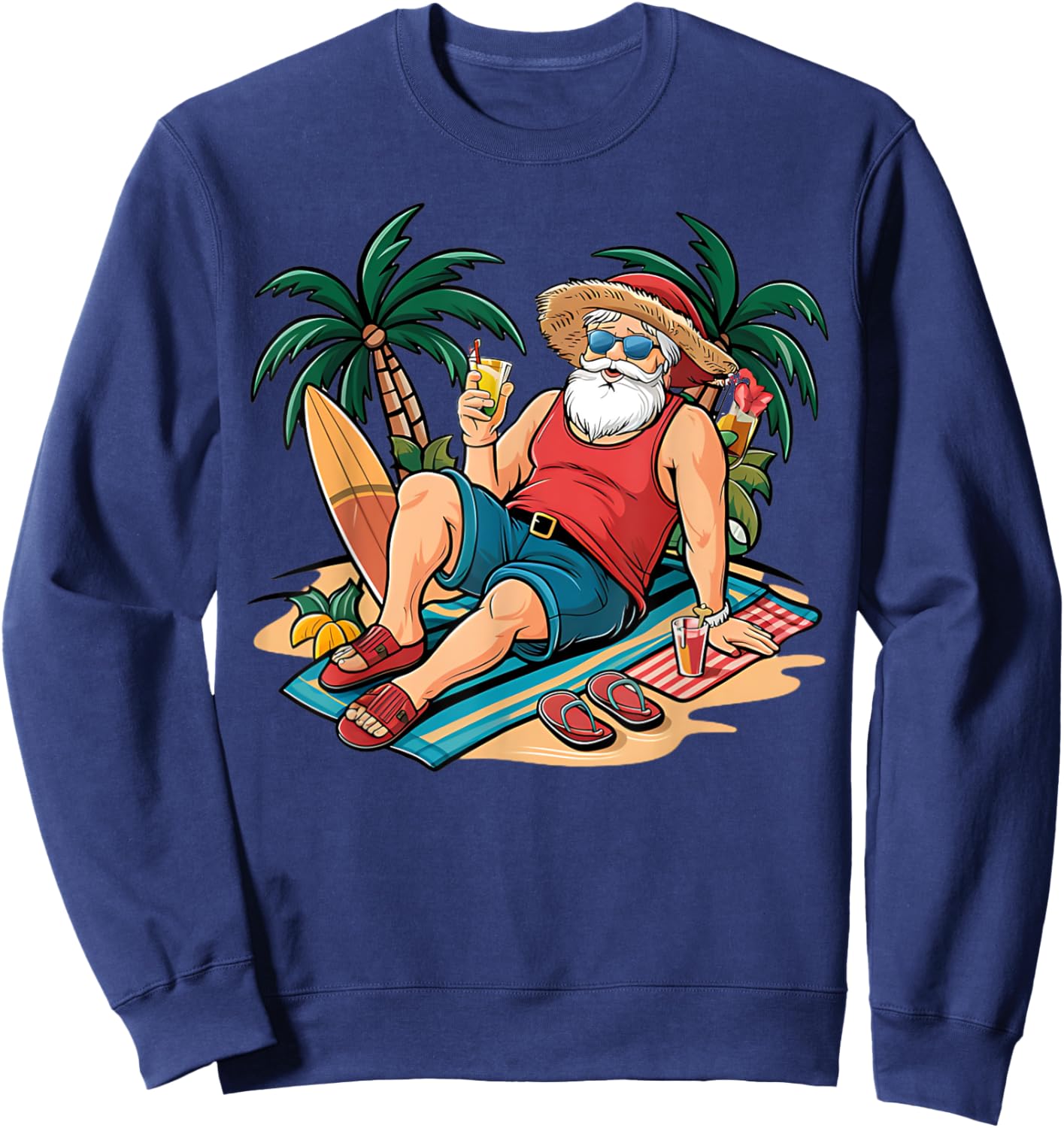 Christmas in July Santa on Beach Hawaiian Summer Vacation Men Women Kids Sweatshirt - Sweatshirt | Navy