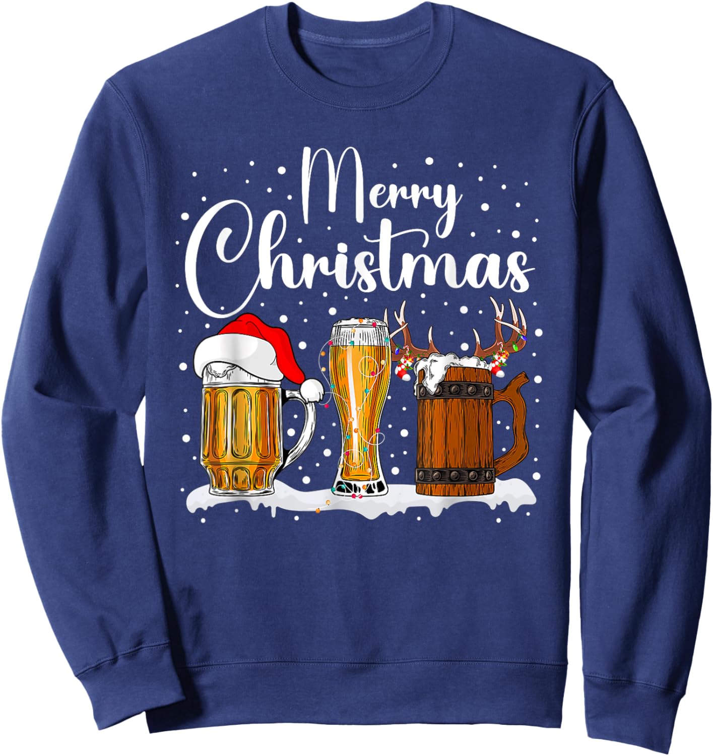 Christmas Pajamas Men Women Christmas Sweater Beer Glasses Sweatshirt - Sweatshirt | Navy