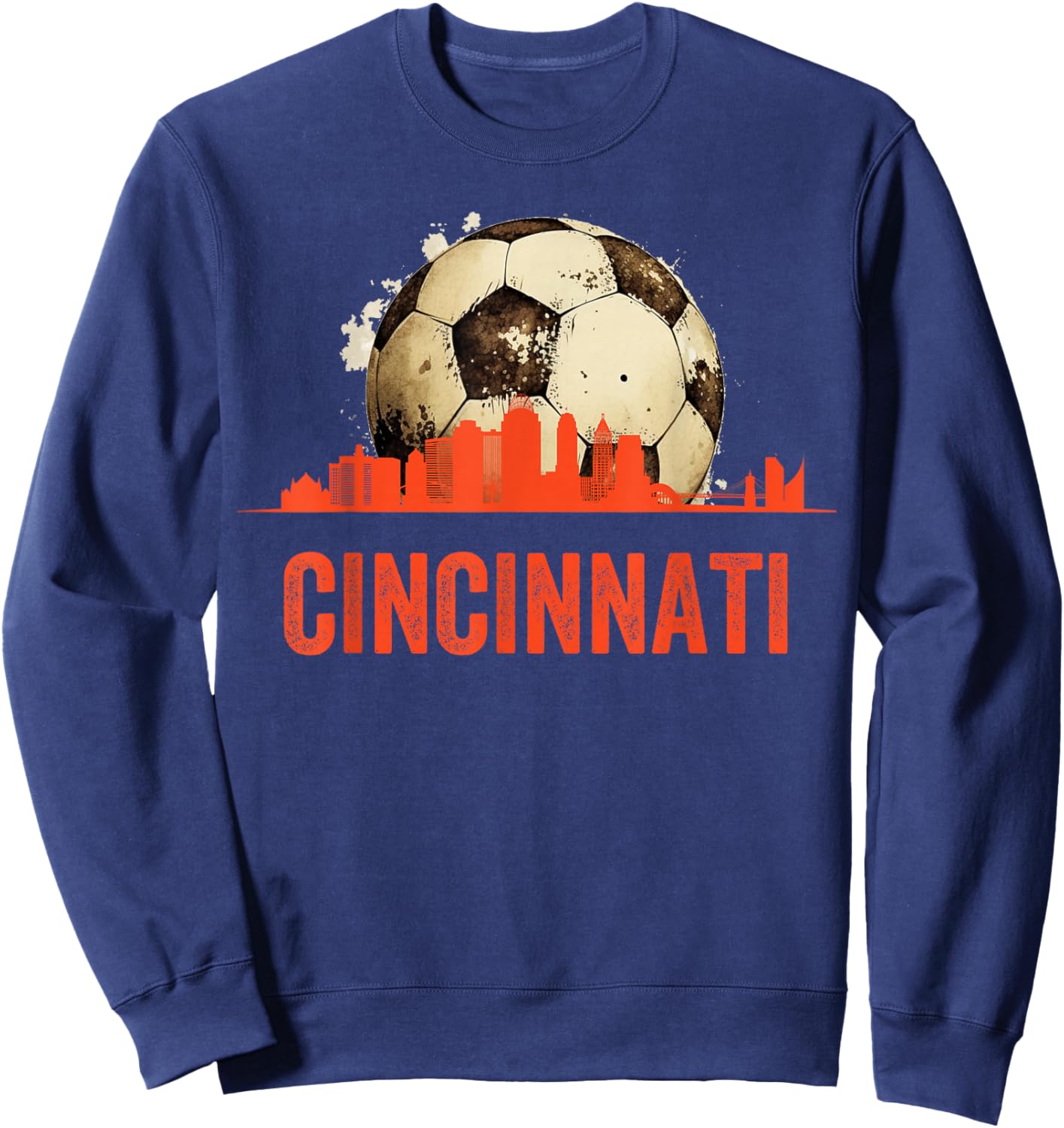 Cincinnati Soccer Queen City Skyline Futbol Fan Sweatshirt - Sweatshirt | Navy