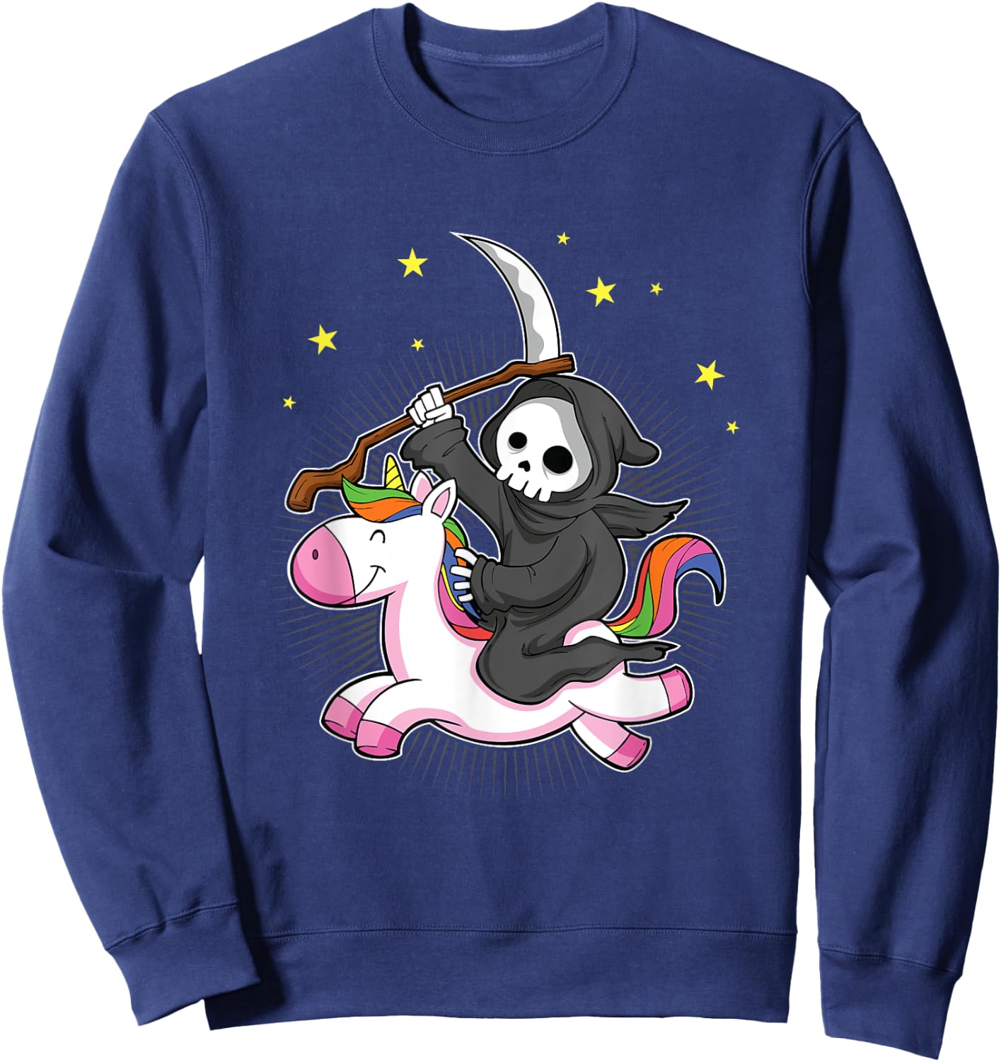 Death Metal Rock Music Halloween Grim Reaper Riding Unicorn Sweatshirt - Sweatshirt | Navy