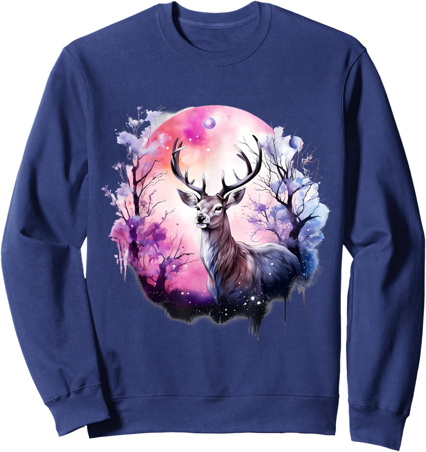 Deer Nature Animal Print Forest Floral Artwork Wildlife Sweatshirt - Sweatshirt | Navy