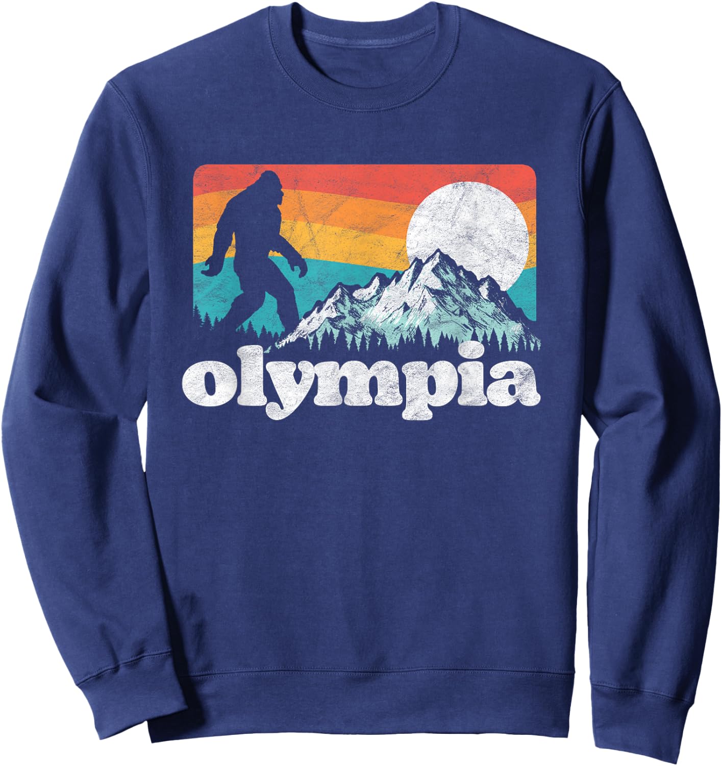 Olympia Washington Bigfoot Mountains Retro Distressed 80s Sweatshirt - Sweatshirt | Navy