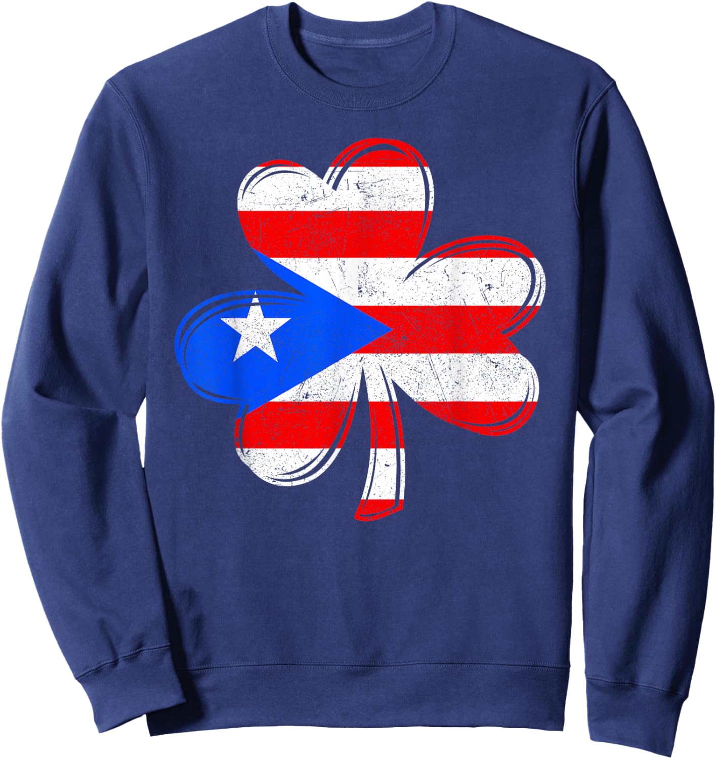 Puerto Rico Flag Shamrock Irish Patriotic Patricks Day Retro Sweatshirt - Sweatshirt | Navy