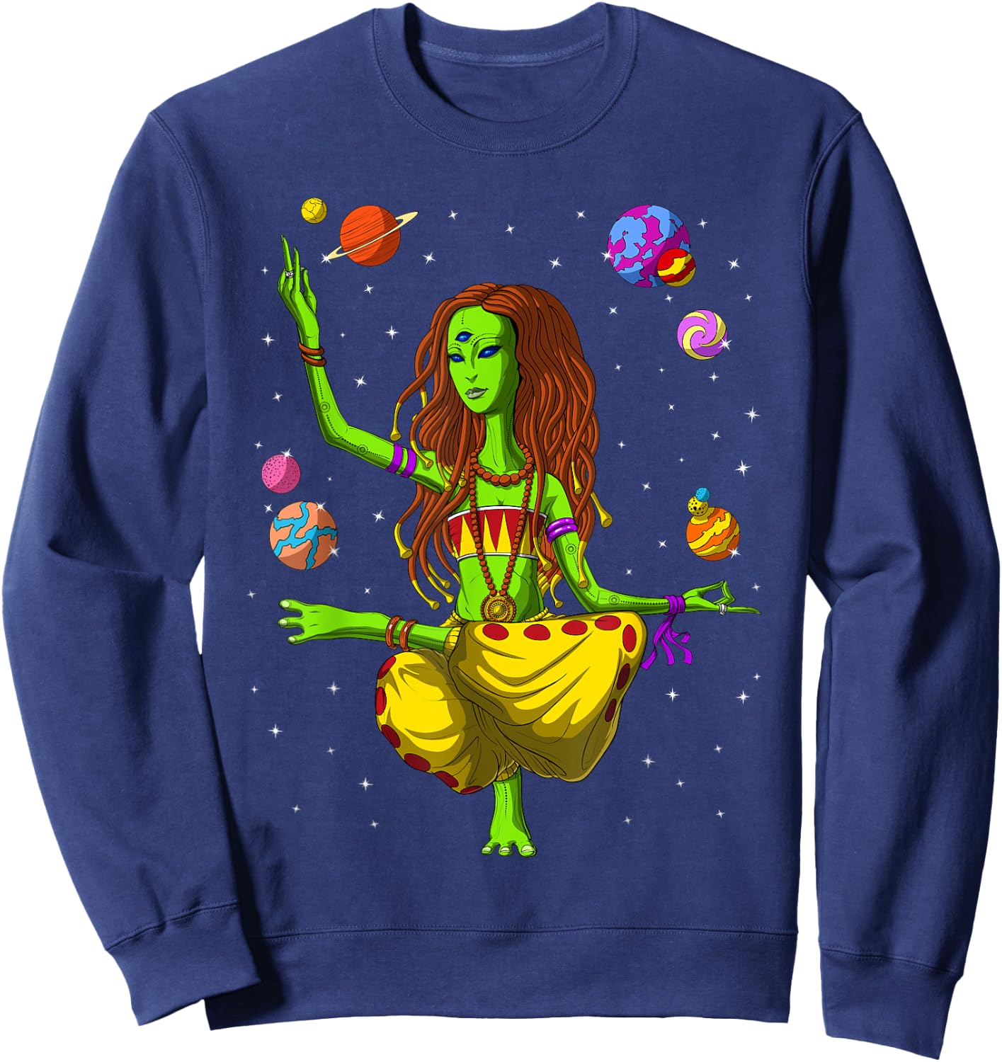 Hippie Alien Yoga Zen Meditation Psychedelic Spiritual Women Sweatshirt - Sweatshirt | Navy