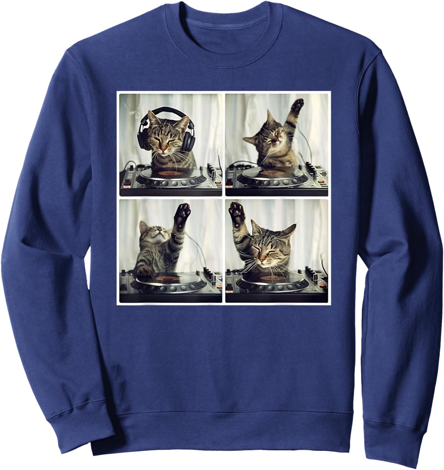 EDM DJ Cat Animal On Decks House Music Cat DJ Sweatshirt - Sweatshirt | Navy