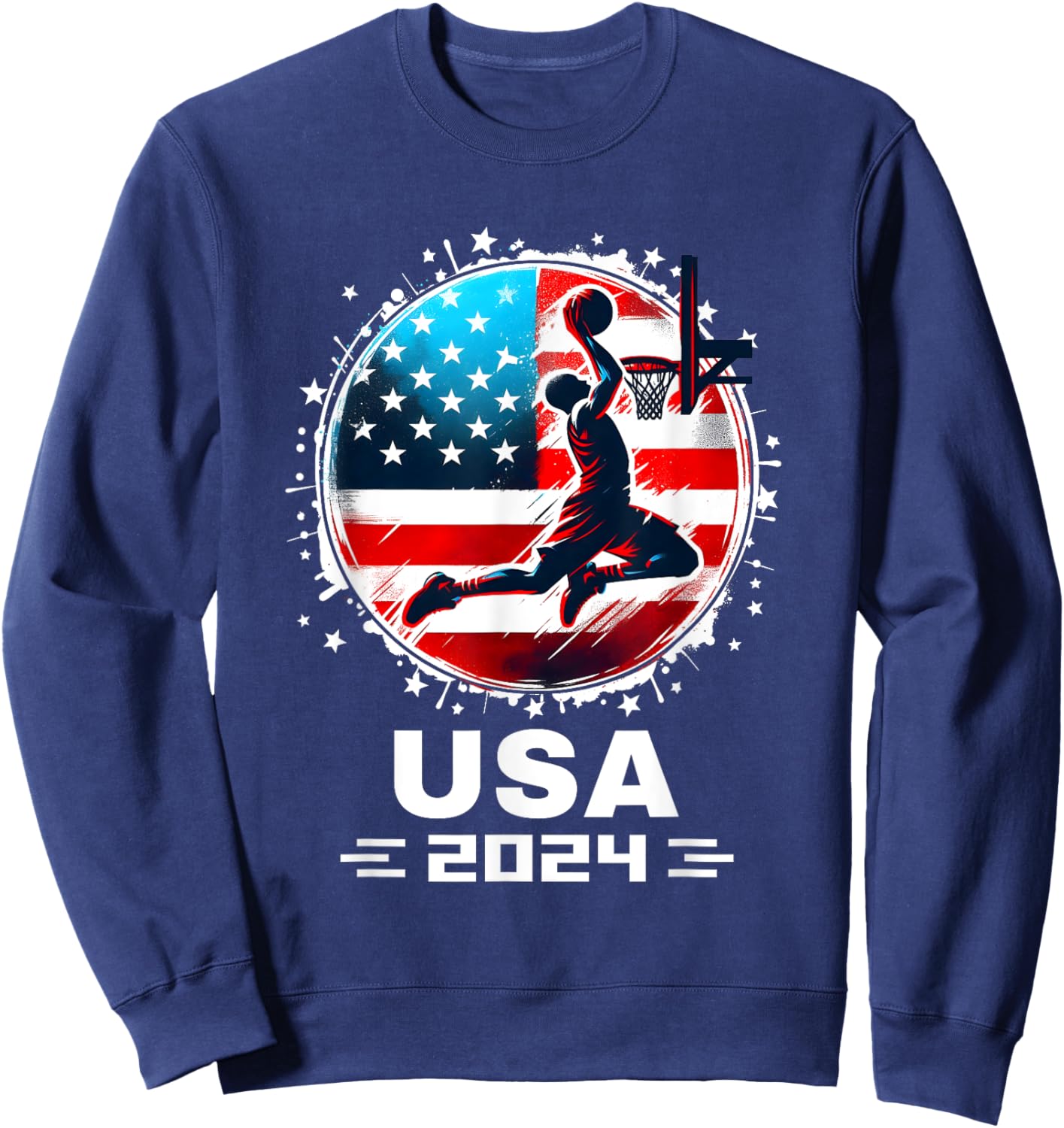 USA Team 2024 United States American Flag Basketball USA Sweatshirt - Sweatshirt | Navy