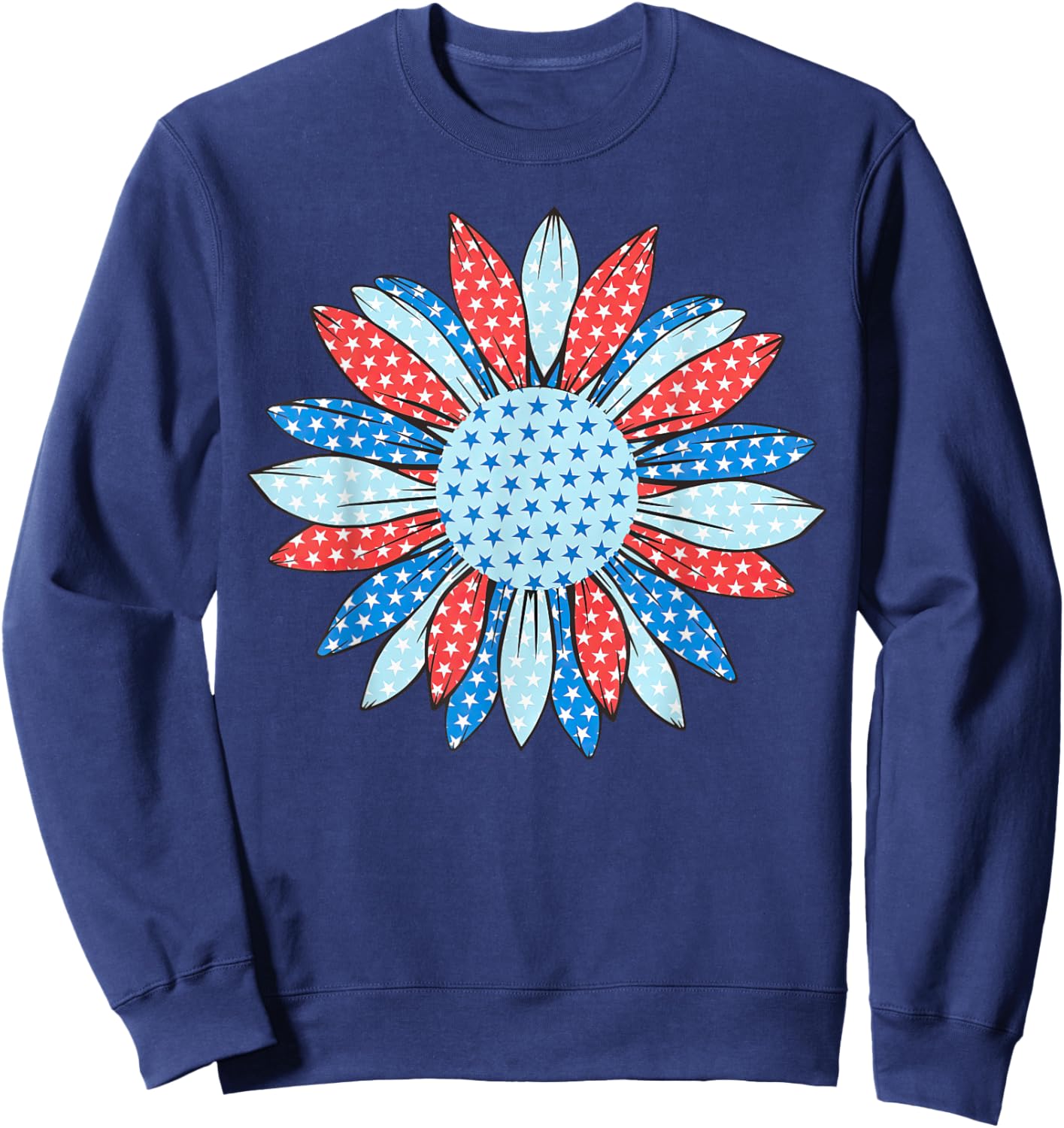 American Flag Sunflower 4th Of July Women Patriotic Sweatshirt - Sweatshirt | Navy