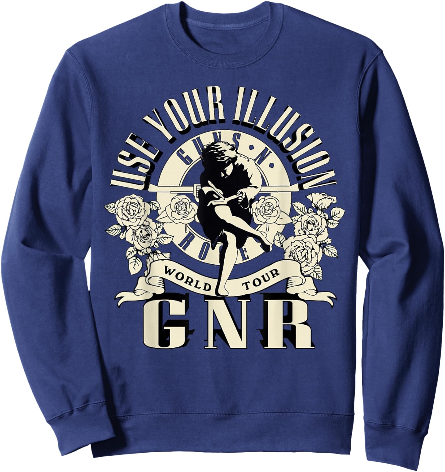 Official Guns N' Roses Illusion World Tour Sweatshirt - Sweatshirt | Navy