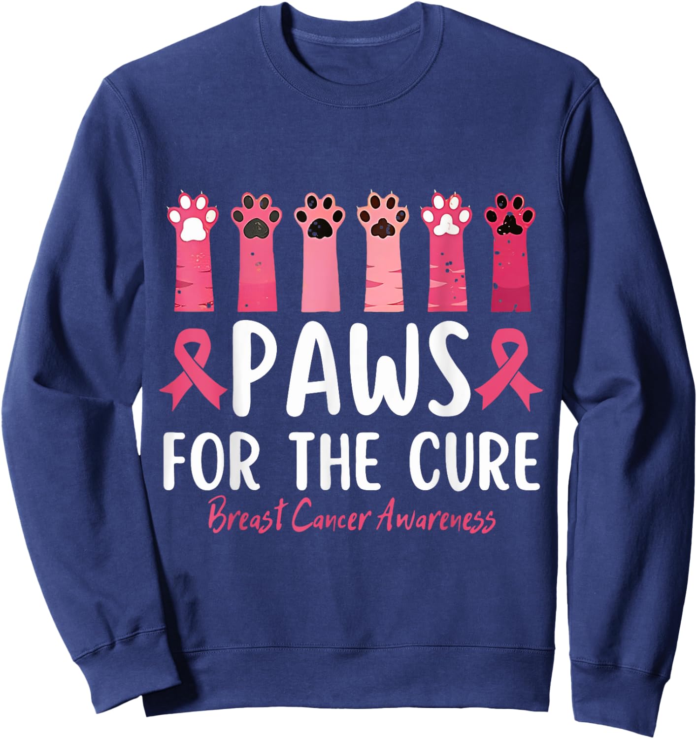 Paws For The Cure Breast Cancer Awareness Sweatshirt - Sweatshirt | Navy