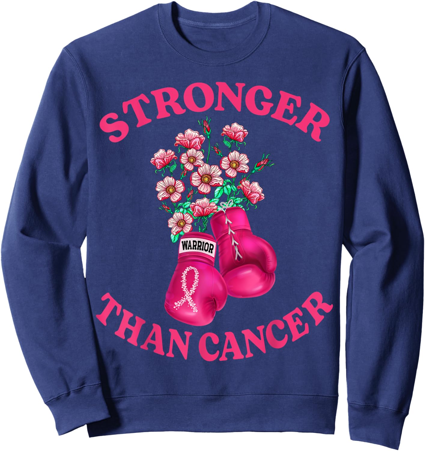 Stronger Than Cancer Boxing Gloves Pink Ribbon Breast Cancer Sweatshirt - Sweatshirt | Navy