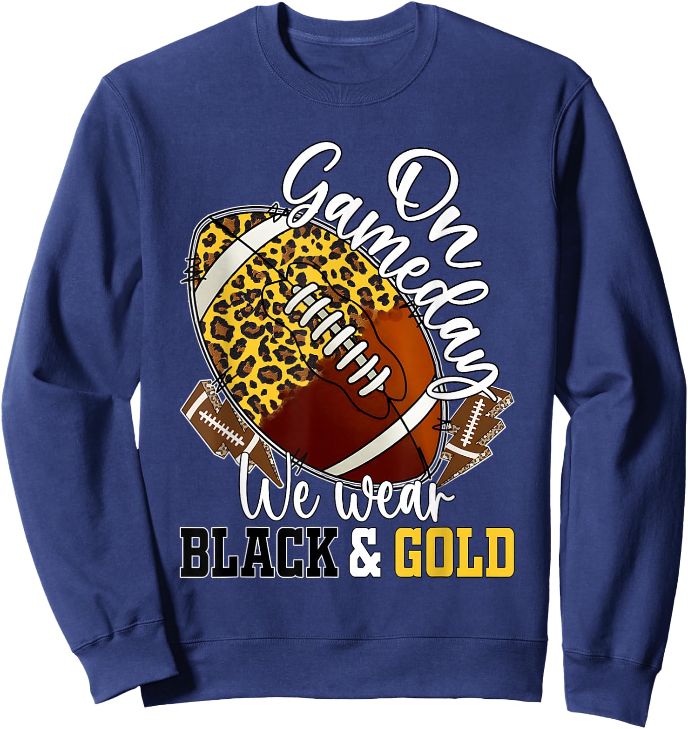 On Gameday Football We Wear Black And Gold School Spirit Sweatshirt - Sweatshirt | Navy