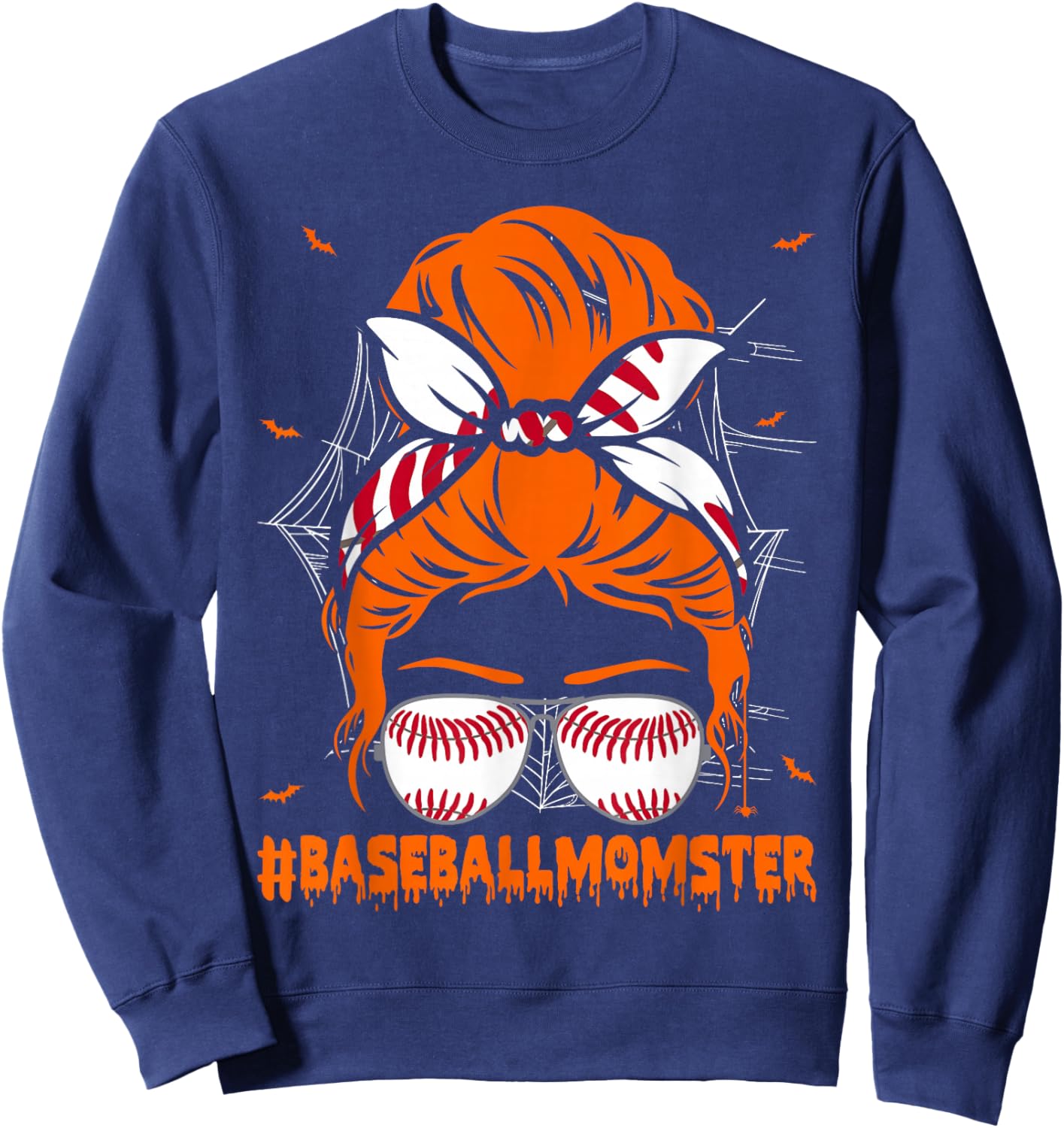 Baseball Momster Halloween Mom Messy Bun Sweatshirt - Sweatshirt | Navy