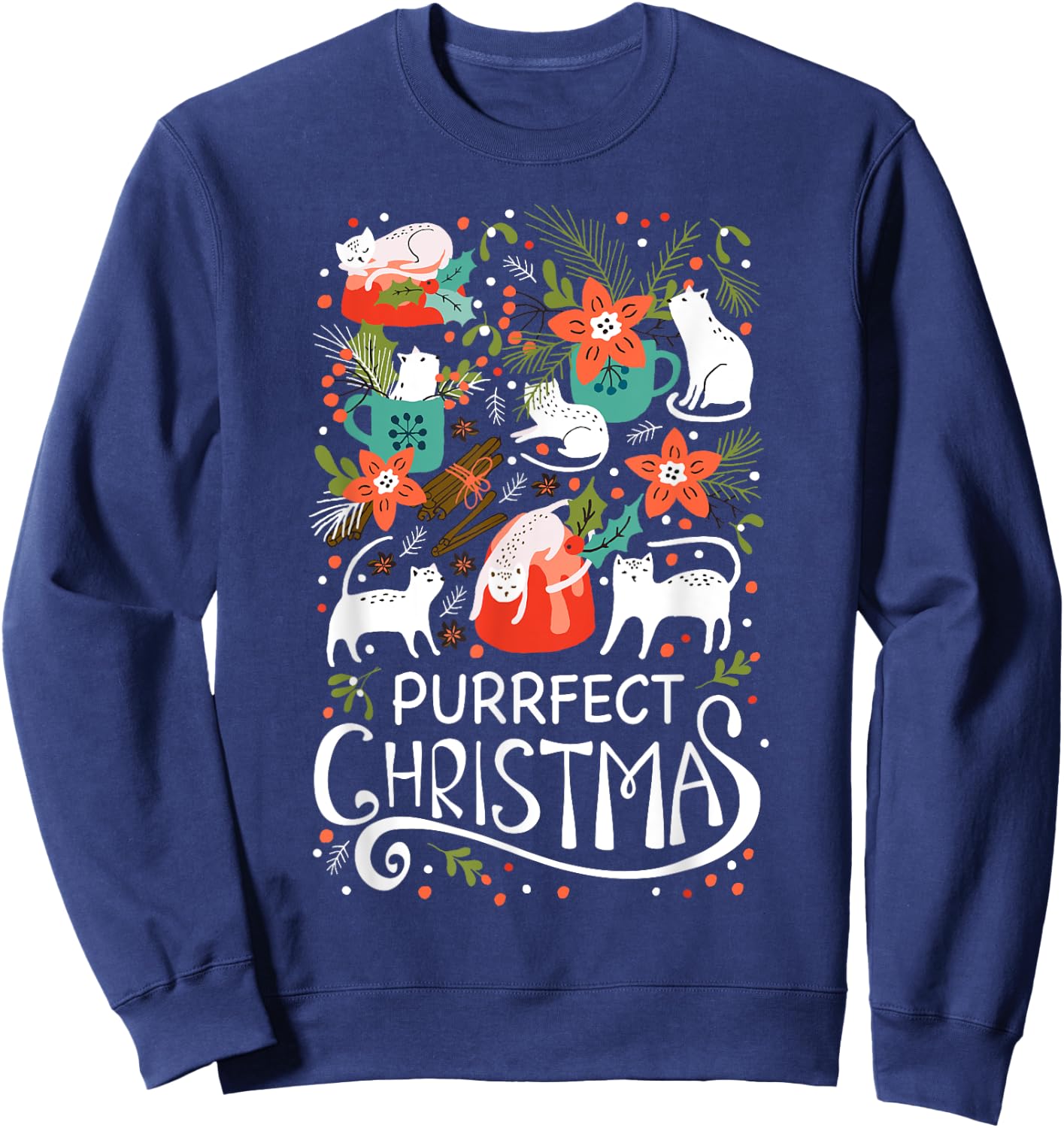 Cute Purrfect Christmas Cat Xmas Cat Lover Gift Men Women Kids Sweatshirt - Sweatshirt | Navy