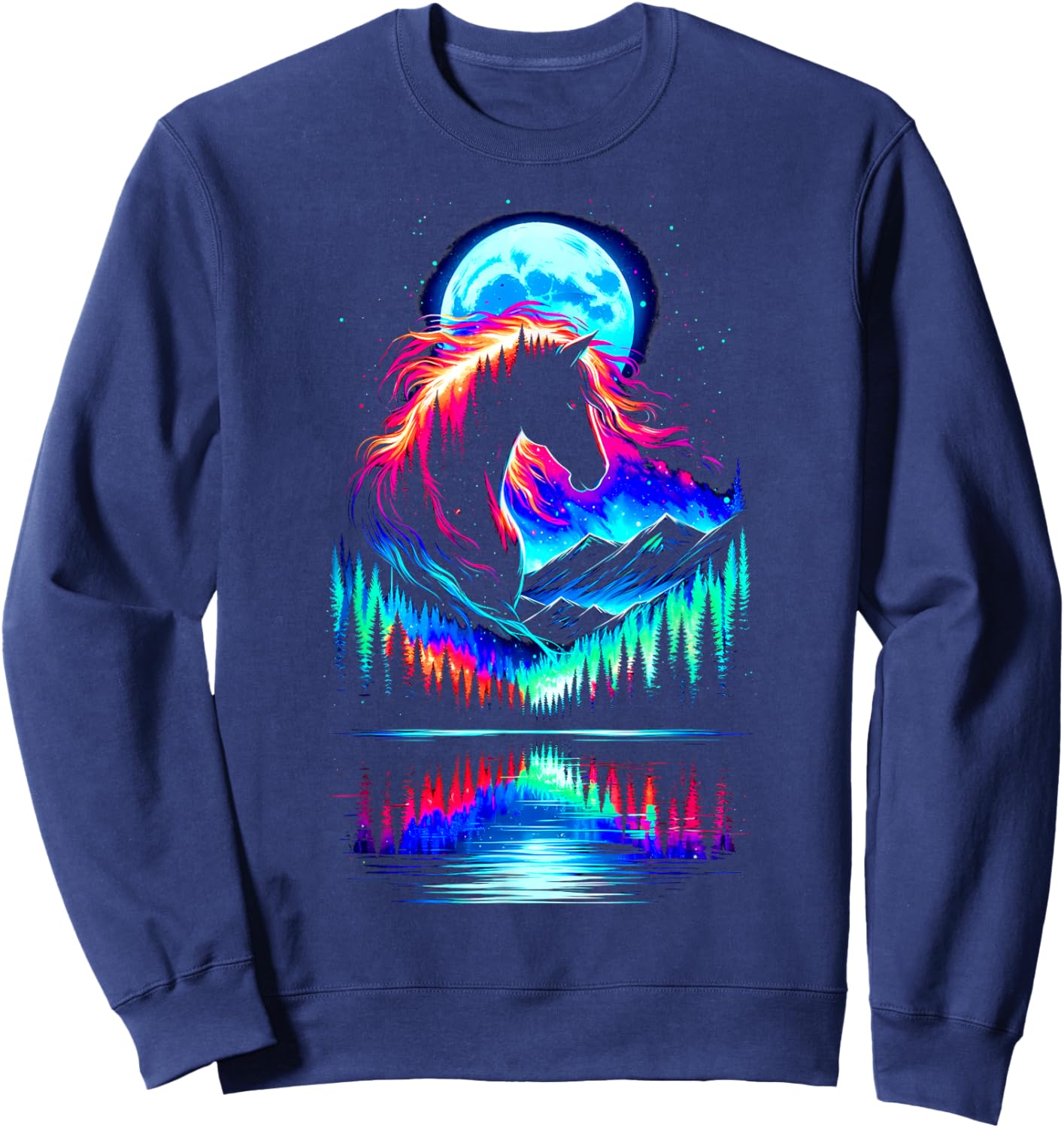 Colorful Horse Spirit Animal Cool Illustration Art Sweatshirt - Sweatshirt | Navy