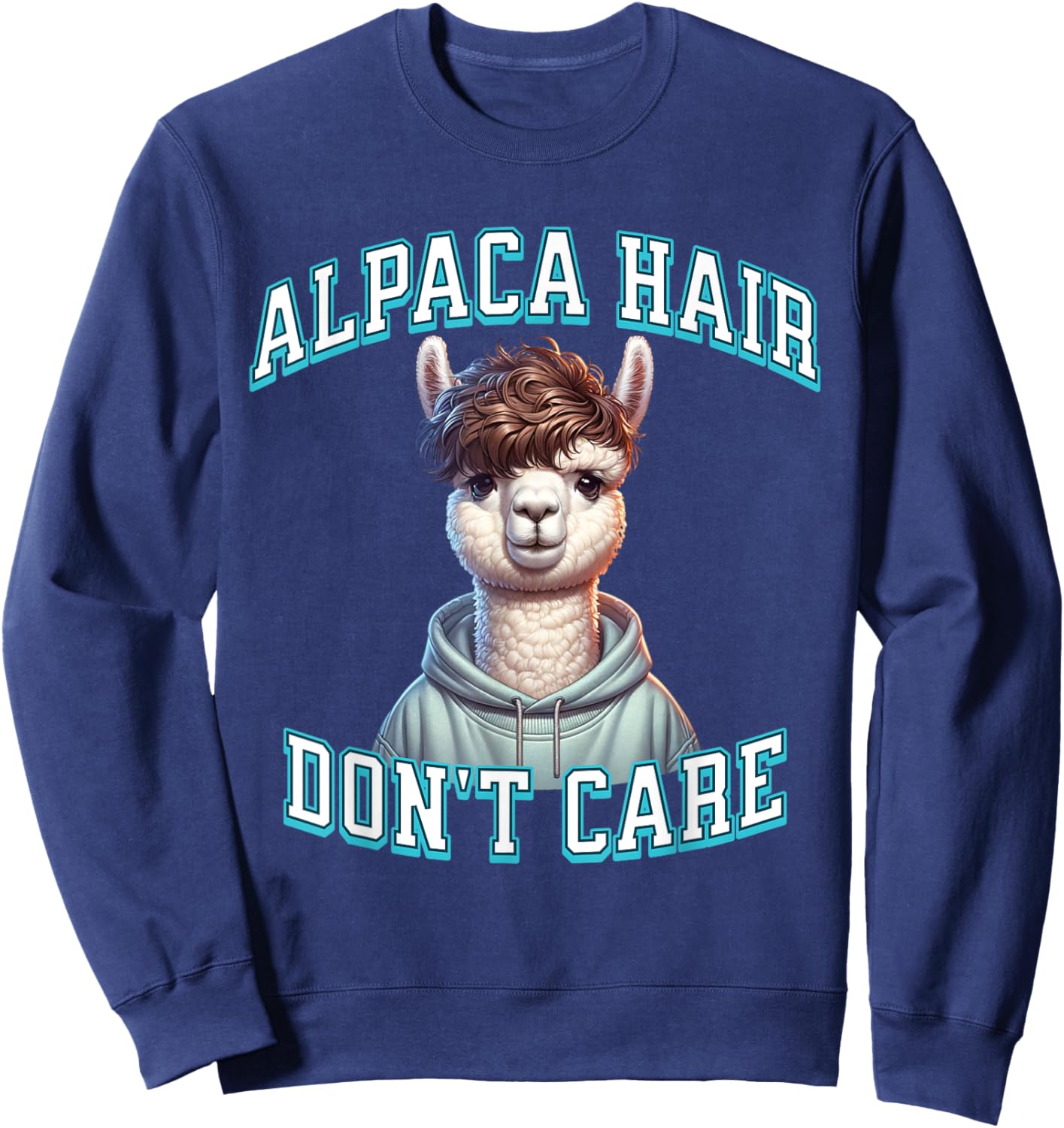 Alpaca Hair Gen Z Trendy Broccoli Haircut Perm Funny Meme Sweatshirt - Sweatshirt | Navy